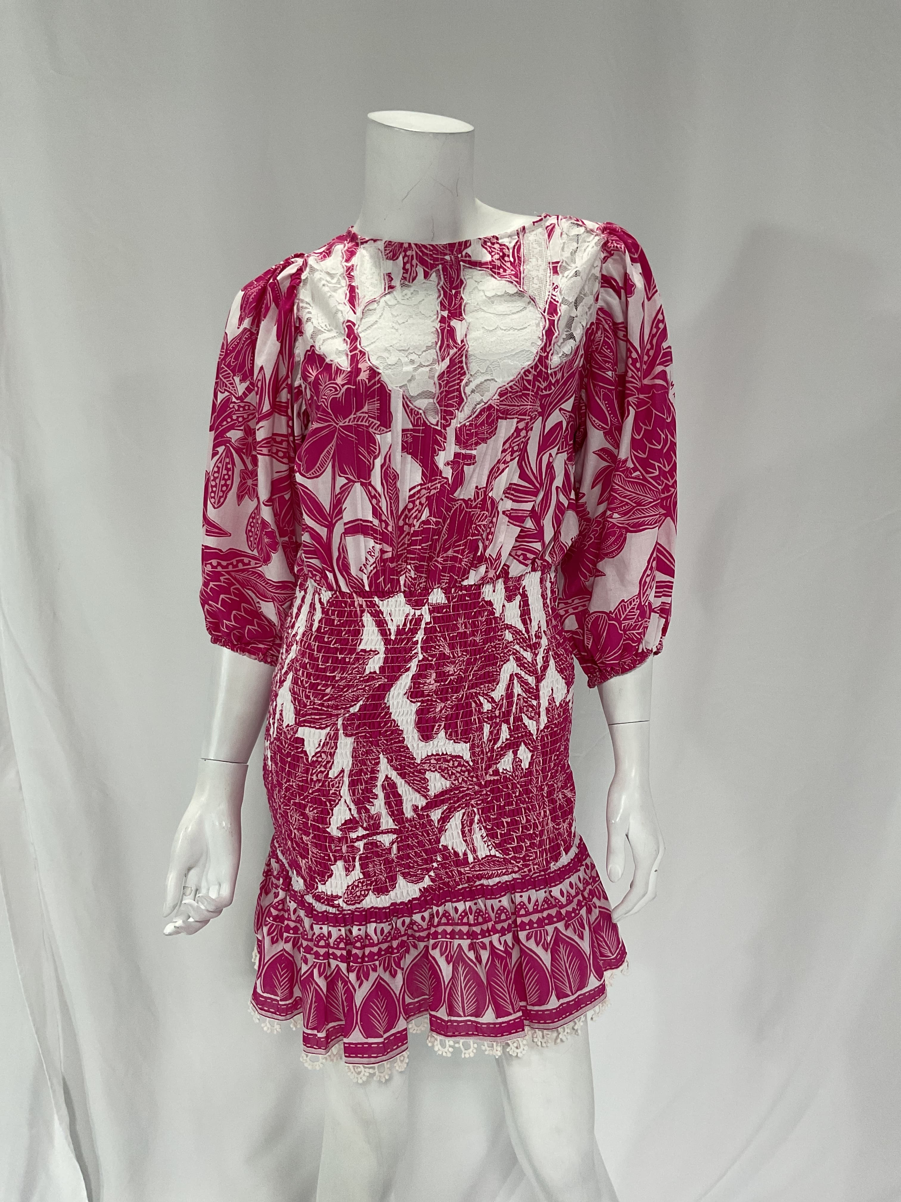 Pink Tropical Woodcut Mini Dress - Image 3