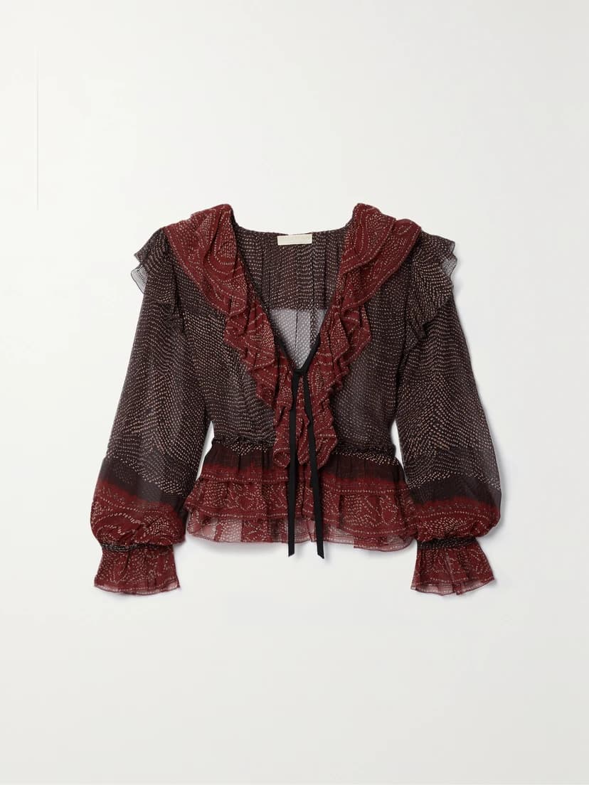 Vivian Ruffled Printed Silk-Crepon Blouse - Image 1