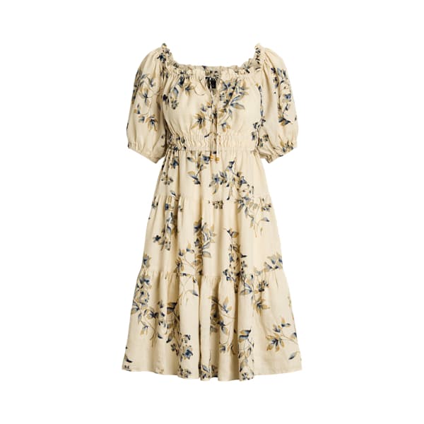 Floral Linen Tie-Neck Dress - Image 1