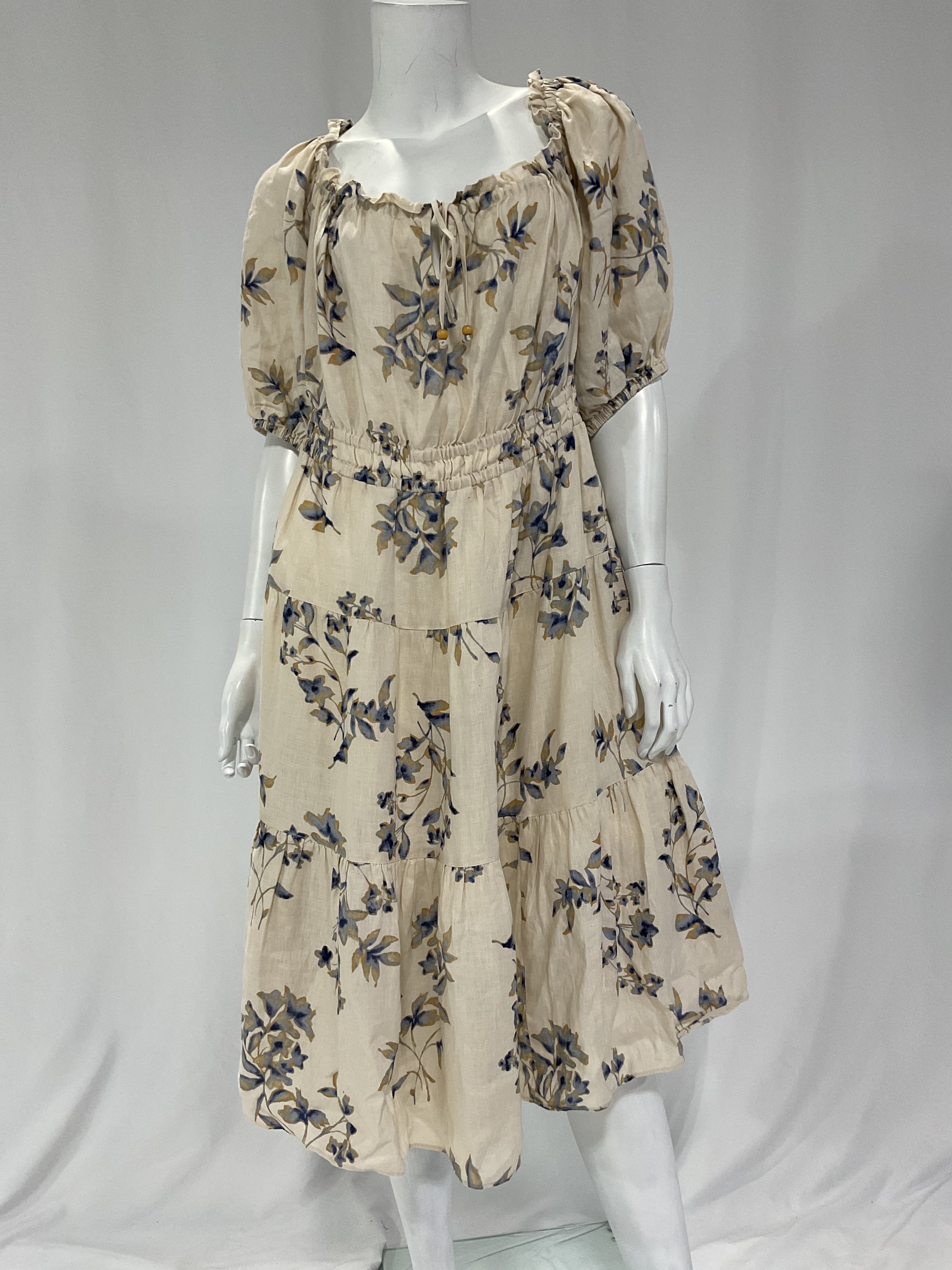 Floral Linen Tie-Neck Dress - Image 3