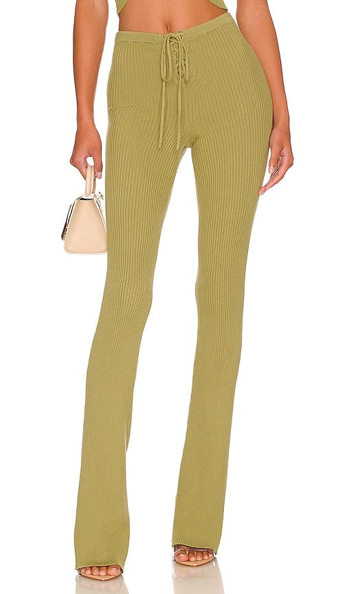 Artemis Lace Up Knit Pant In Rosemary Green - Image 1