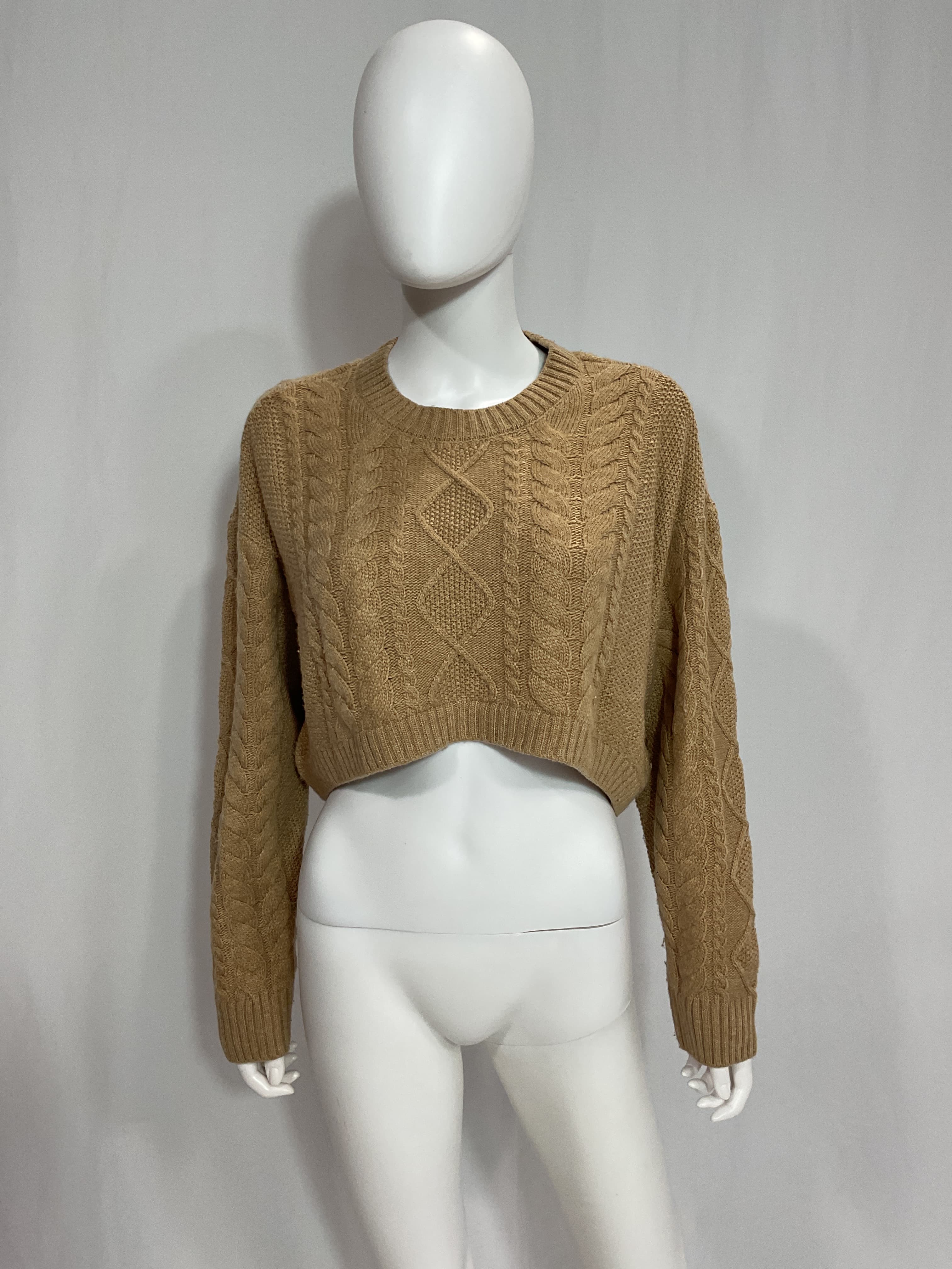 Carmen Cropped Cable Crew In Beige - Image 2