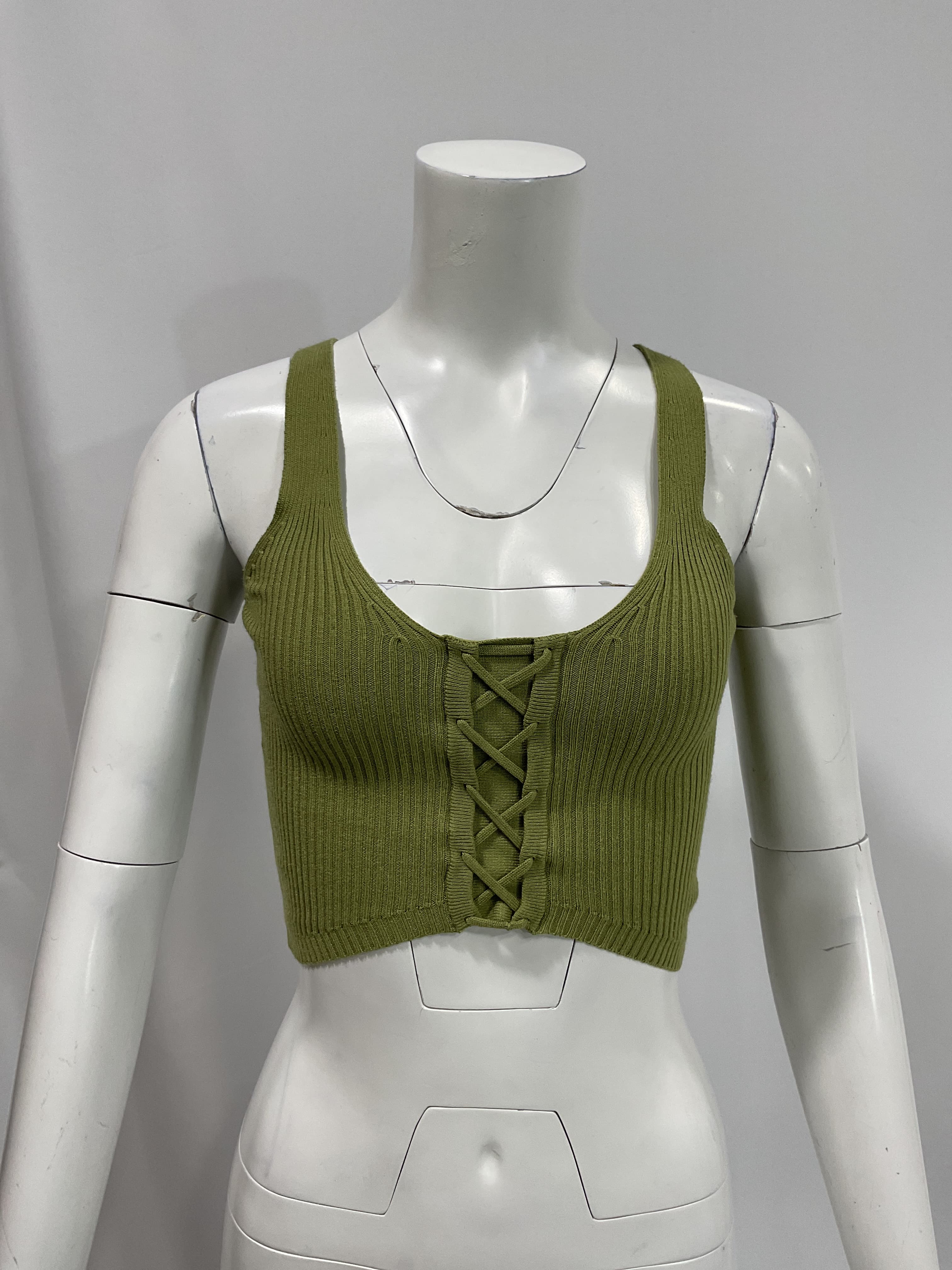 Artemis Lace Up Knit Top In Rosemary Green - Image 2