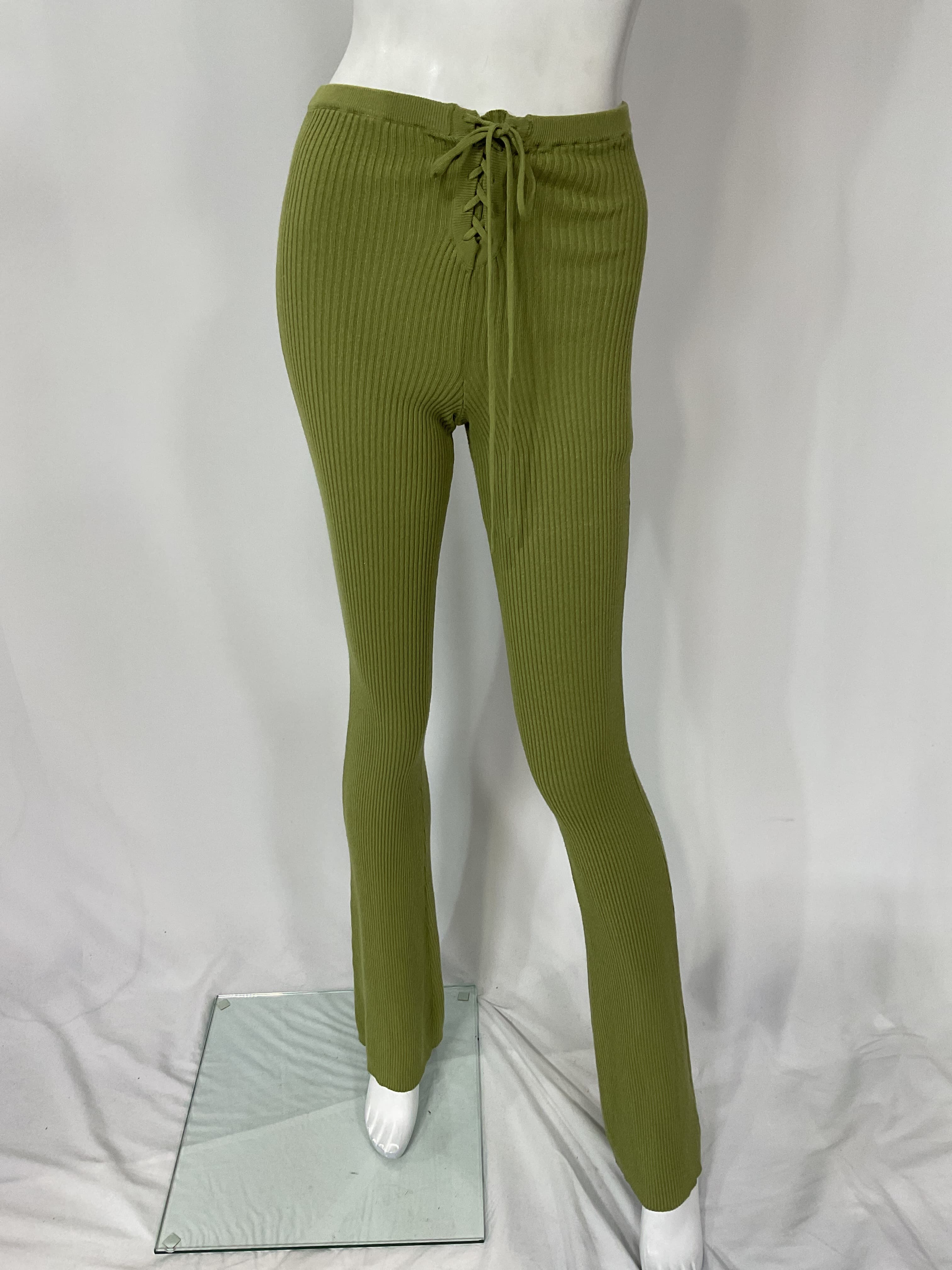 Artemis Lace Up Knit Pant In Rosemary Green - Image 3
