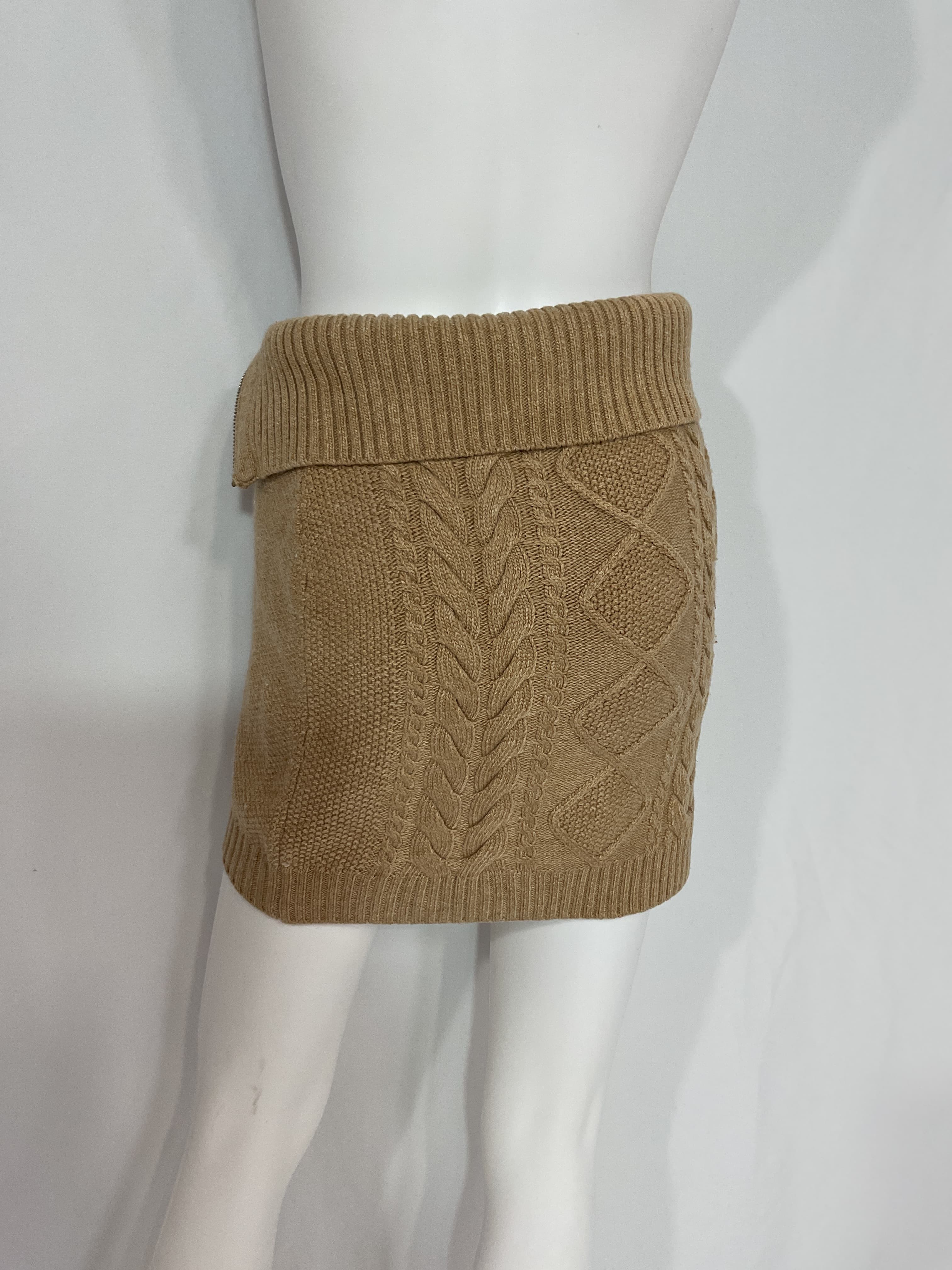 Carmen Fold Over Cable Mini Skirt With Zip In Beige - Image 2