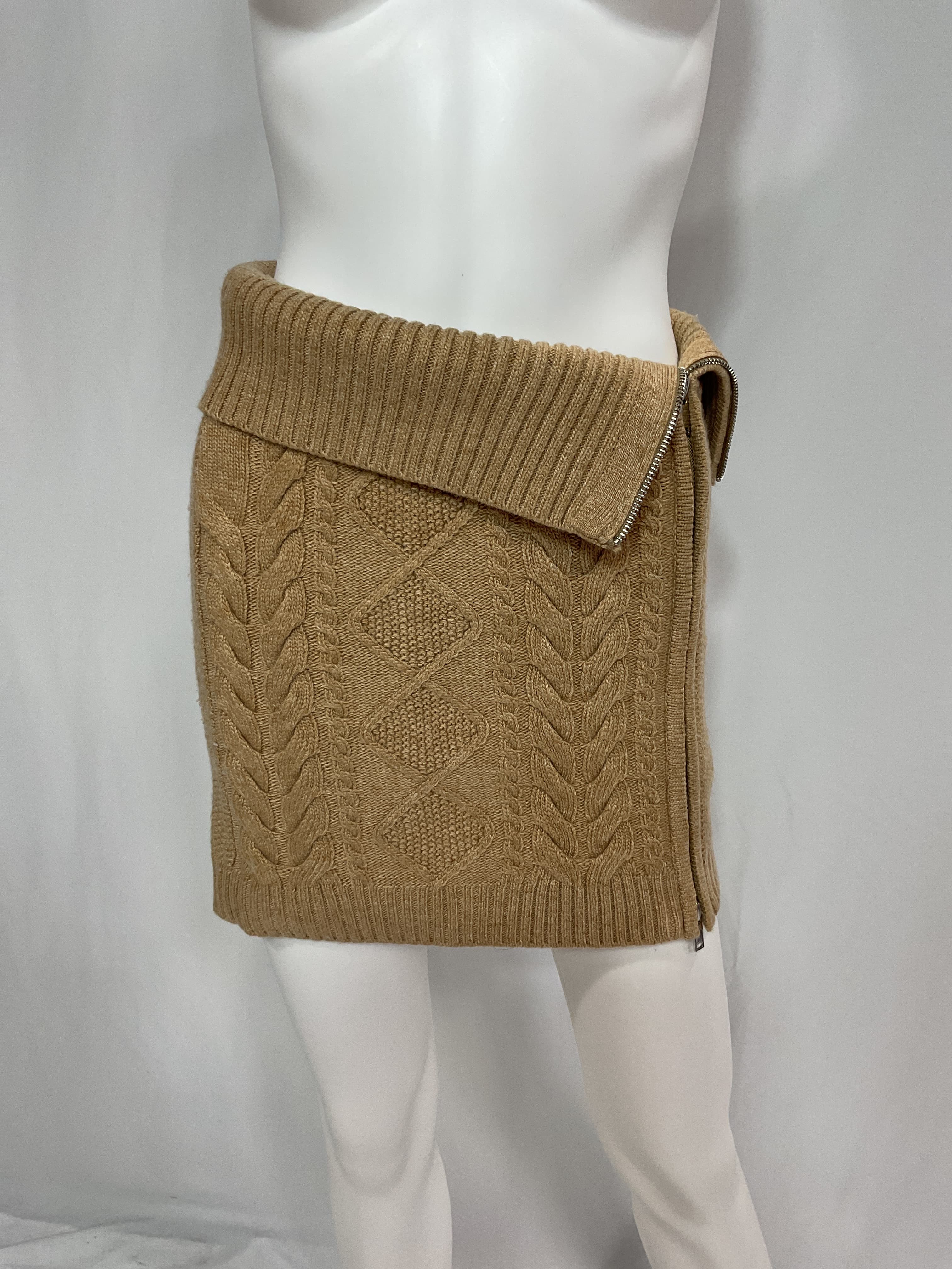 Carmen Fold Over Cable Mini Skirt With Zip In Beige - Image 3
