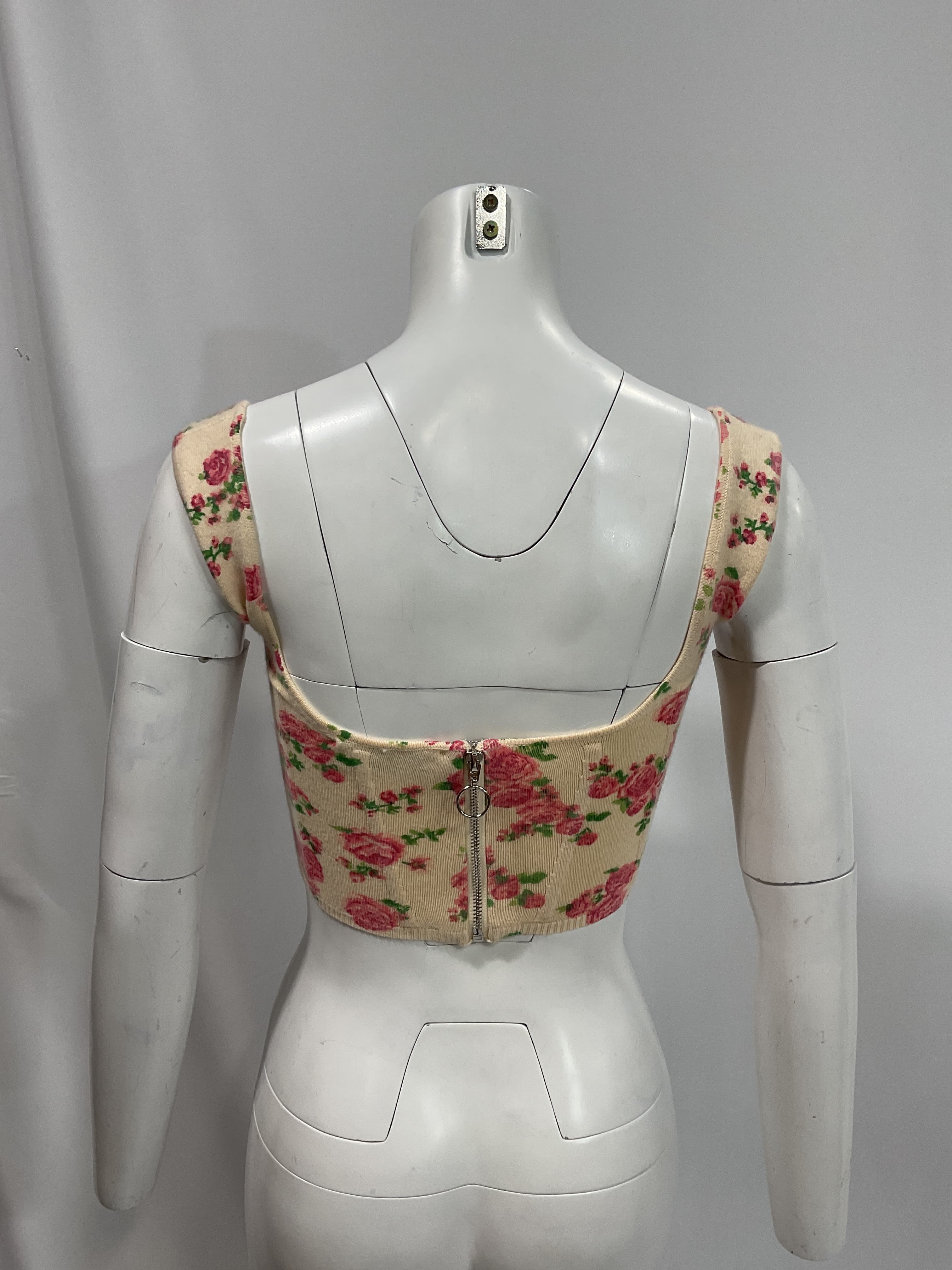 Knitted Corset Top In Cream Floral - Image 2