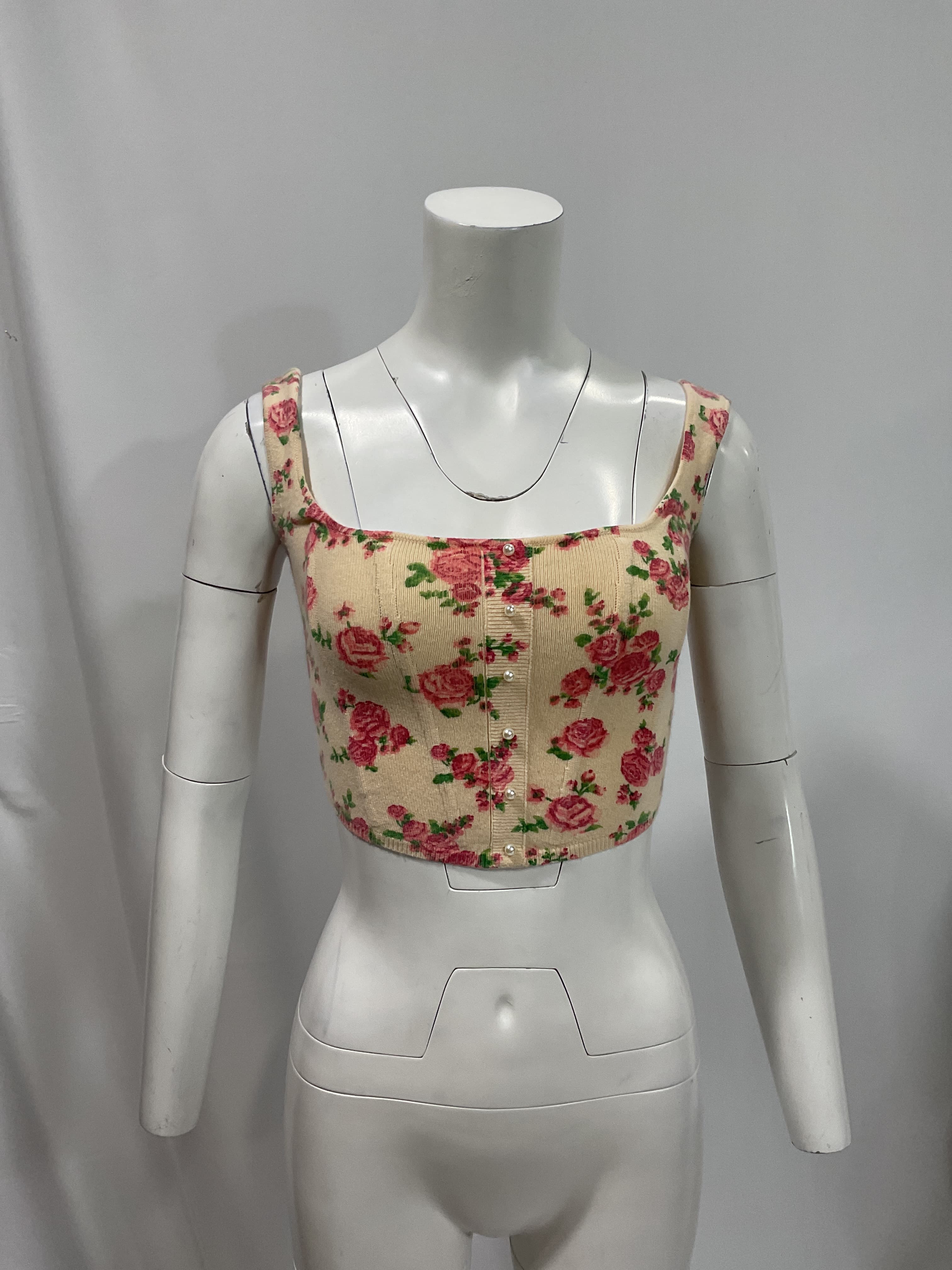 Knitted Corset Top In Cream Floral - Image 4