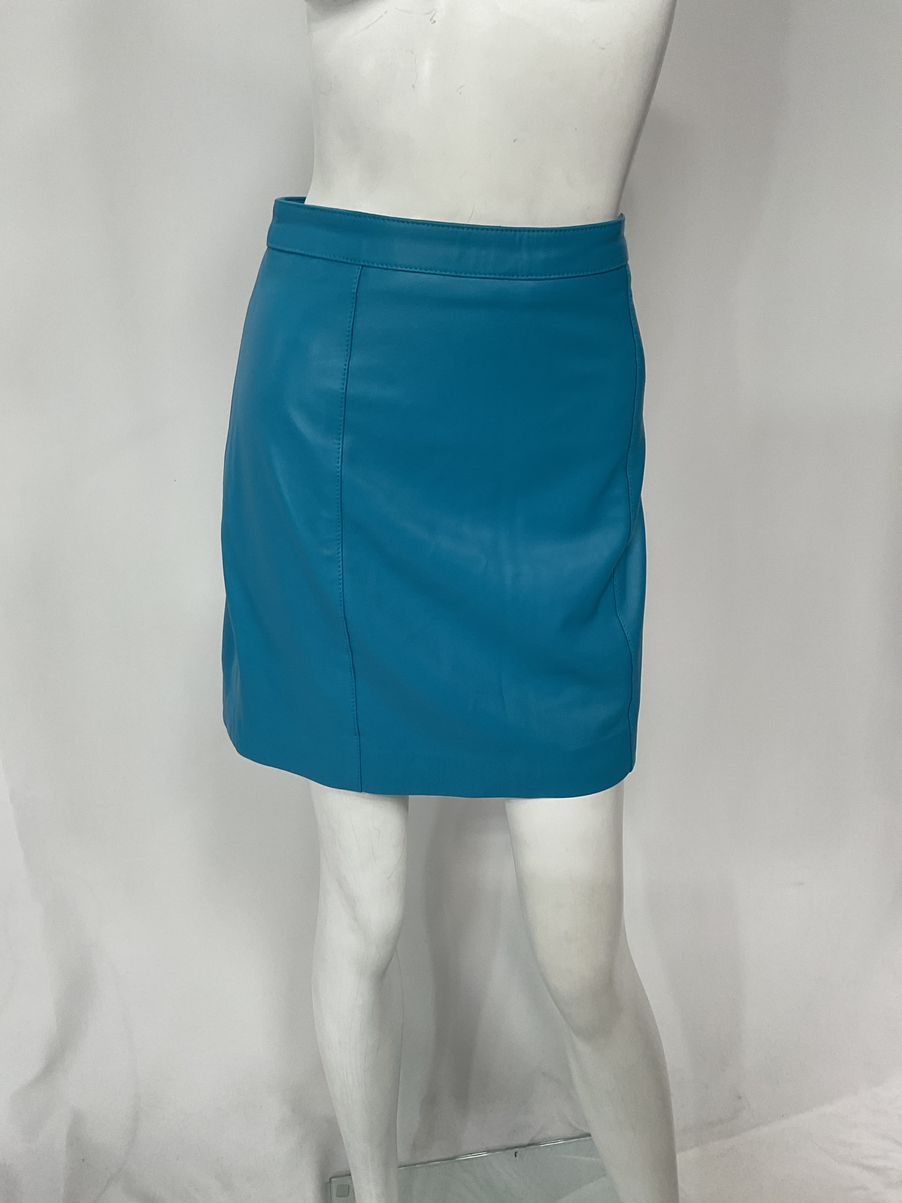 The Leather Mini Skirt In Turquoise - Image 2