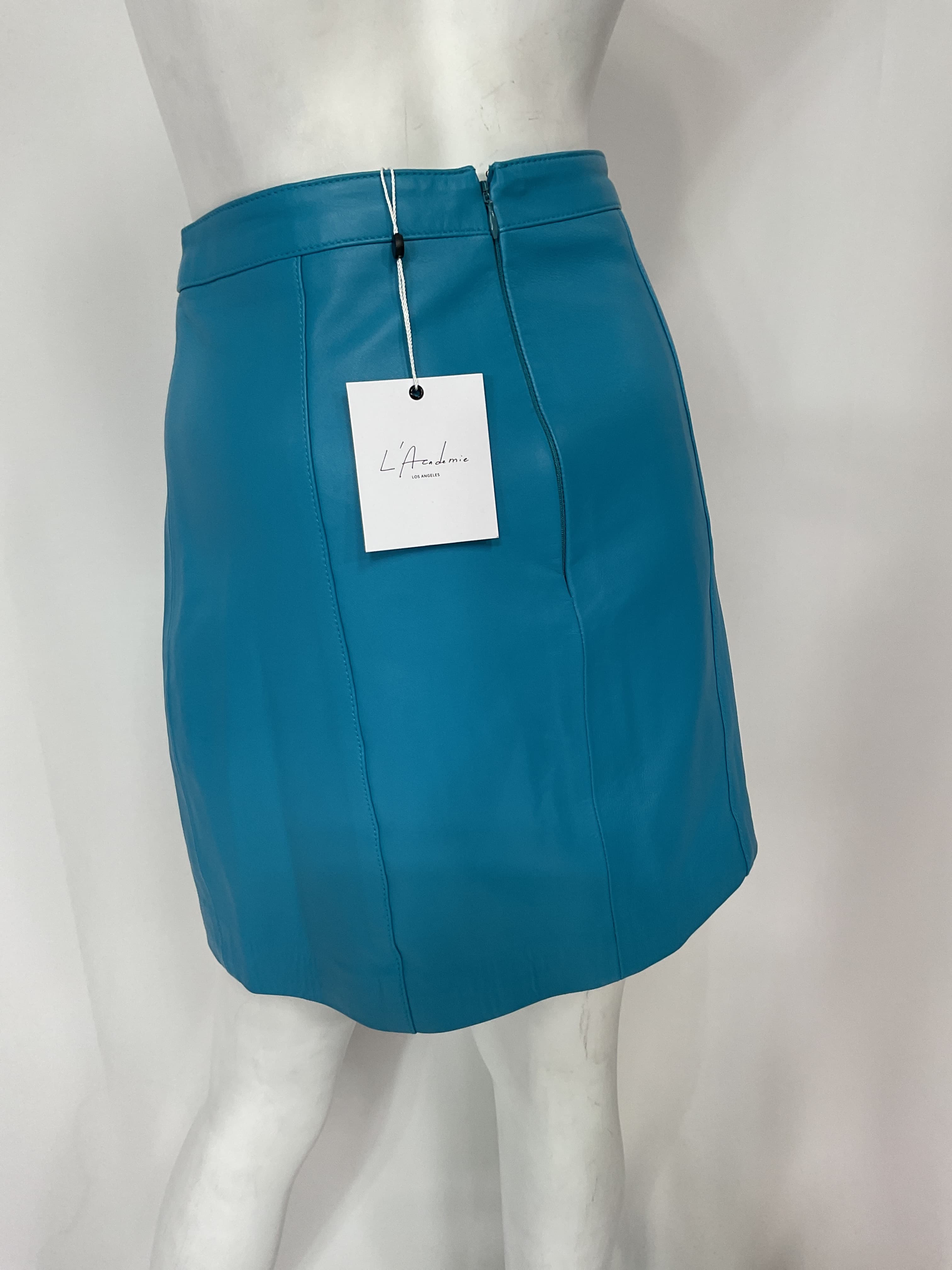 The Leather Mini Skirt In Turquoise - Image 3