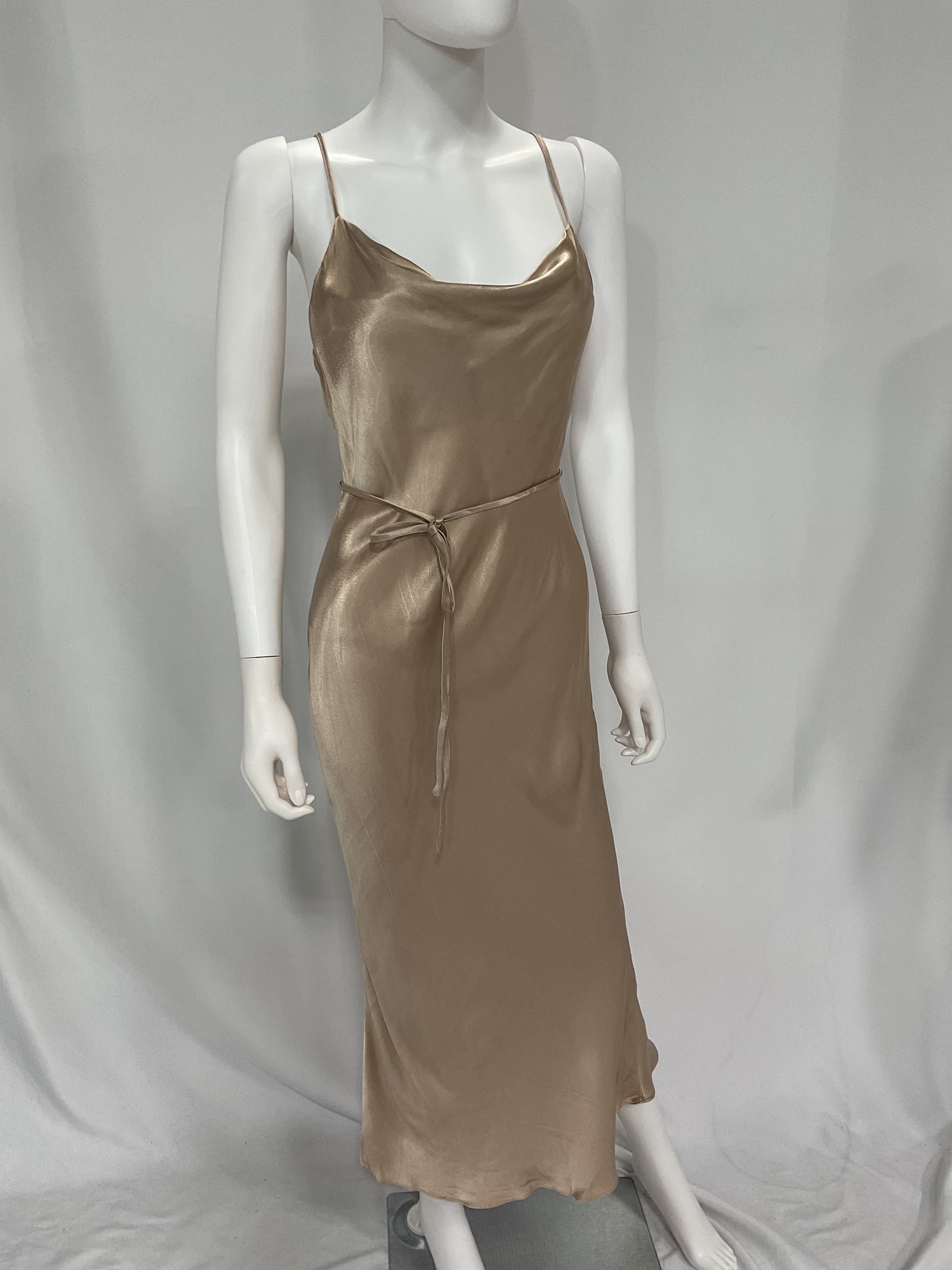 La Lune Bias Cowl Midi Dress In Gold - Image 2