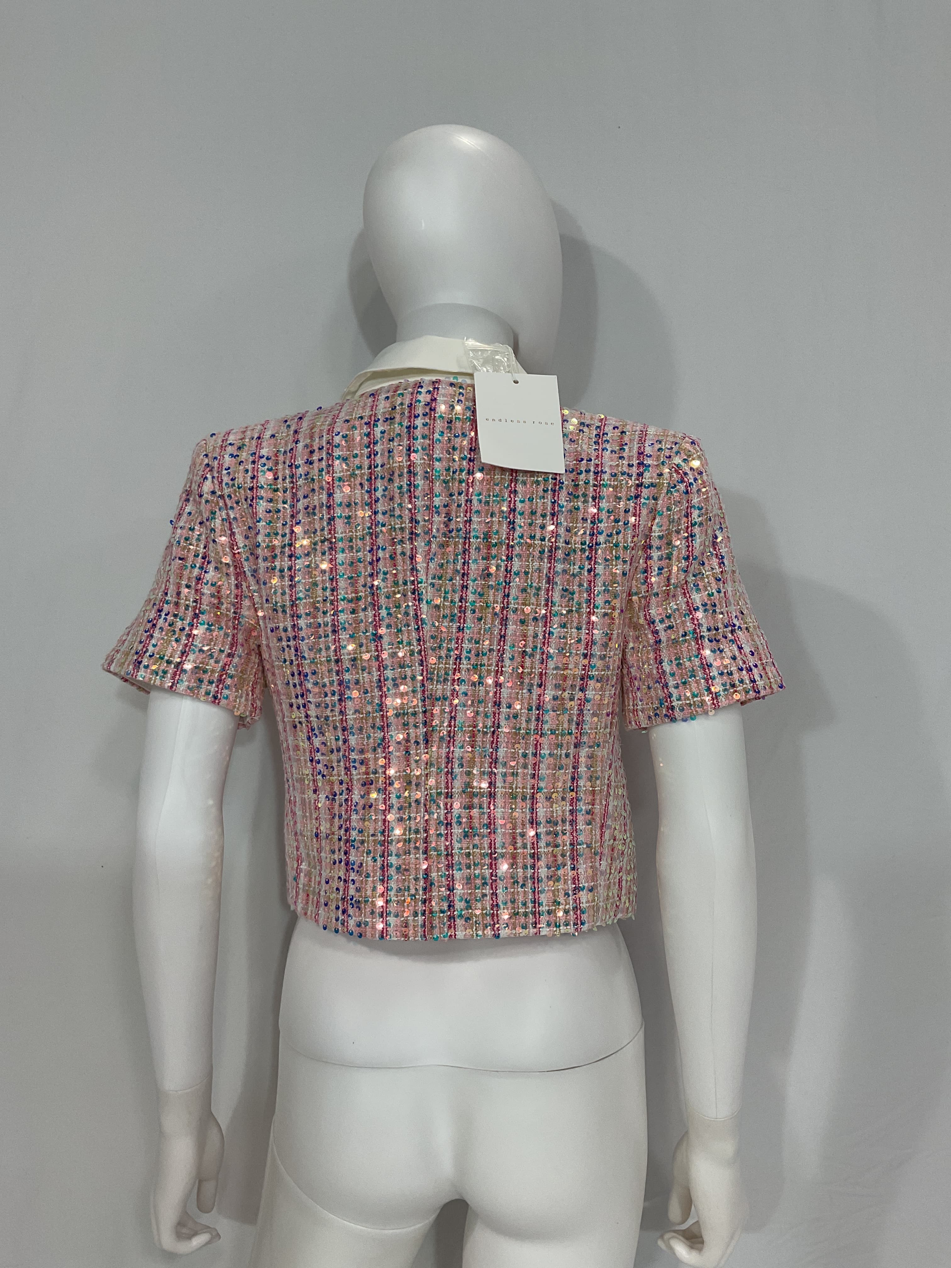 Sequins Tweed Short Sleeve Blazer - Image 2