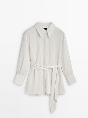 Pleated Shirt With Tie Detail - Studio - Image 1