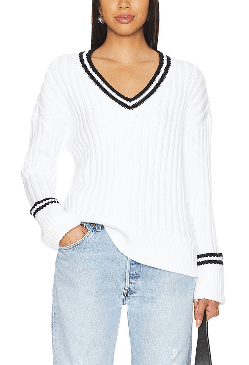 Danil V Neck Sweater In White & Black - Image 1