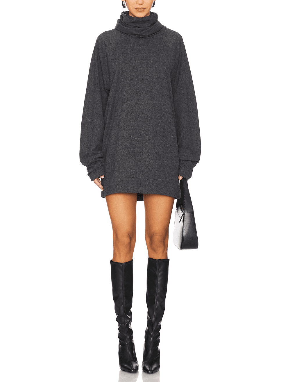 Oversized Raglan Sleeve Turtleneck Mini Dress - Image 1
