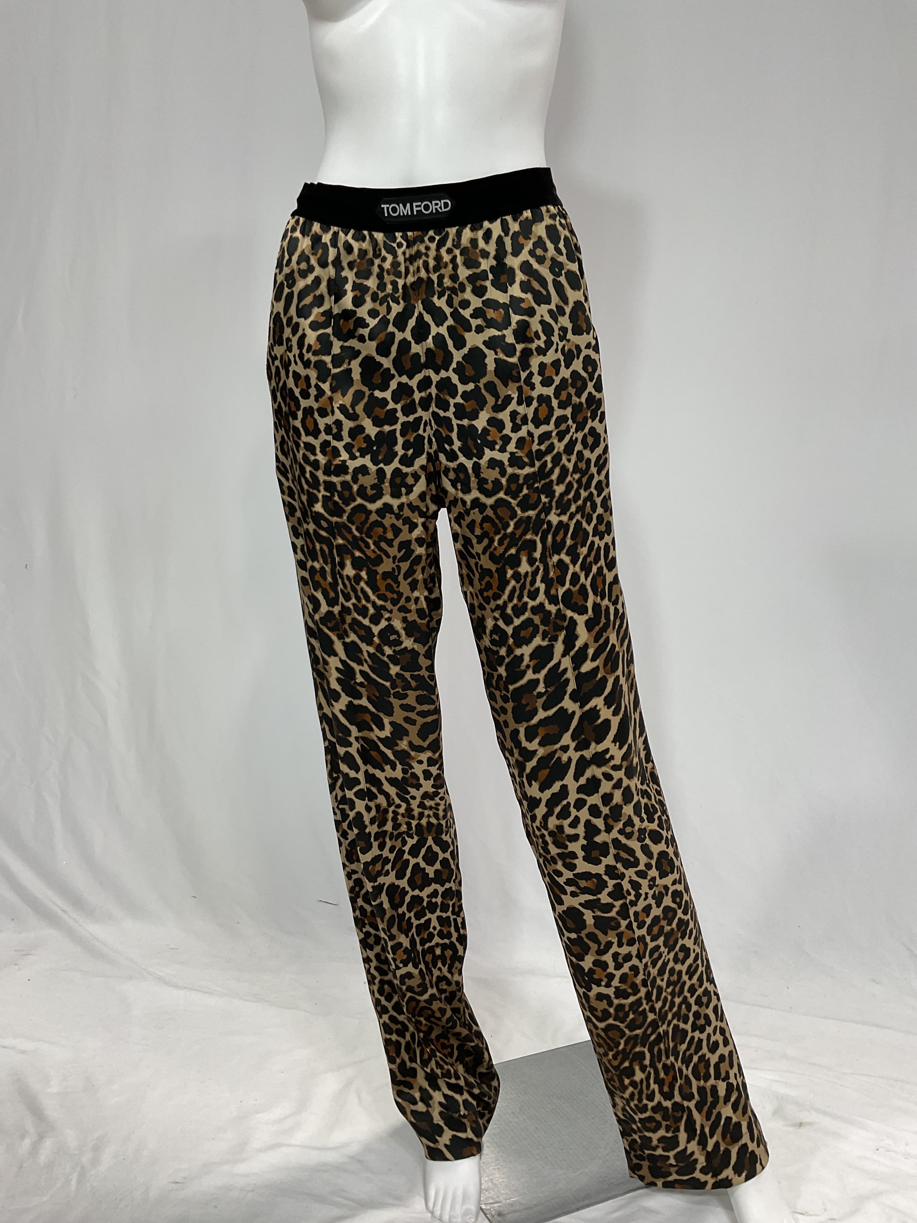 Velvet-Trimmed Leopard-Print Stretch-Silk Satin Pants - Image 2