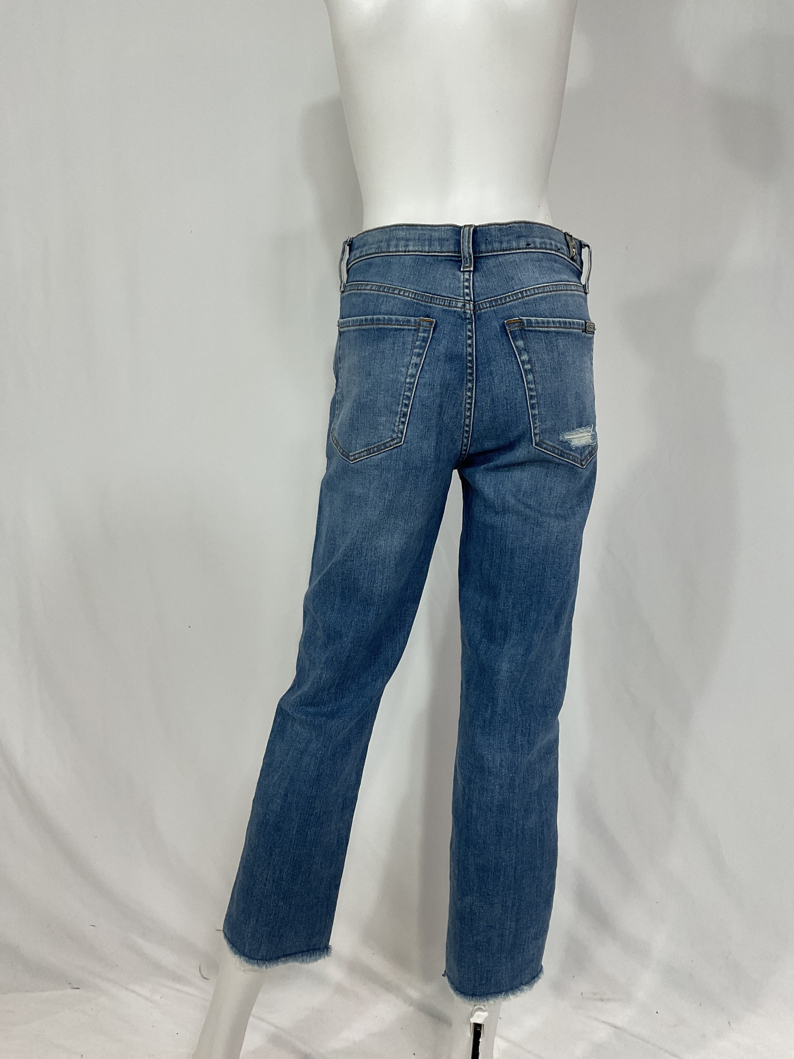 7 For All Mankind Distressed High Waist Exposed Button Fly Crop Jeans - Image 2