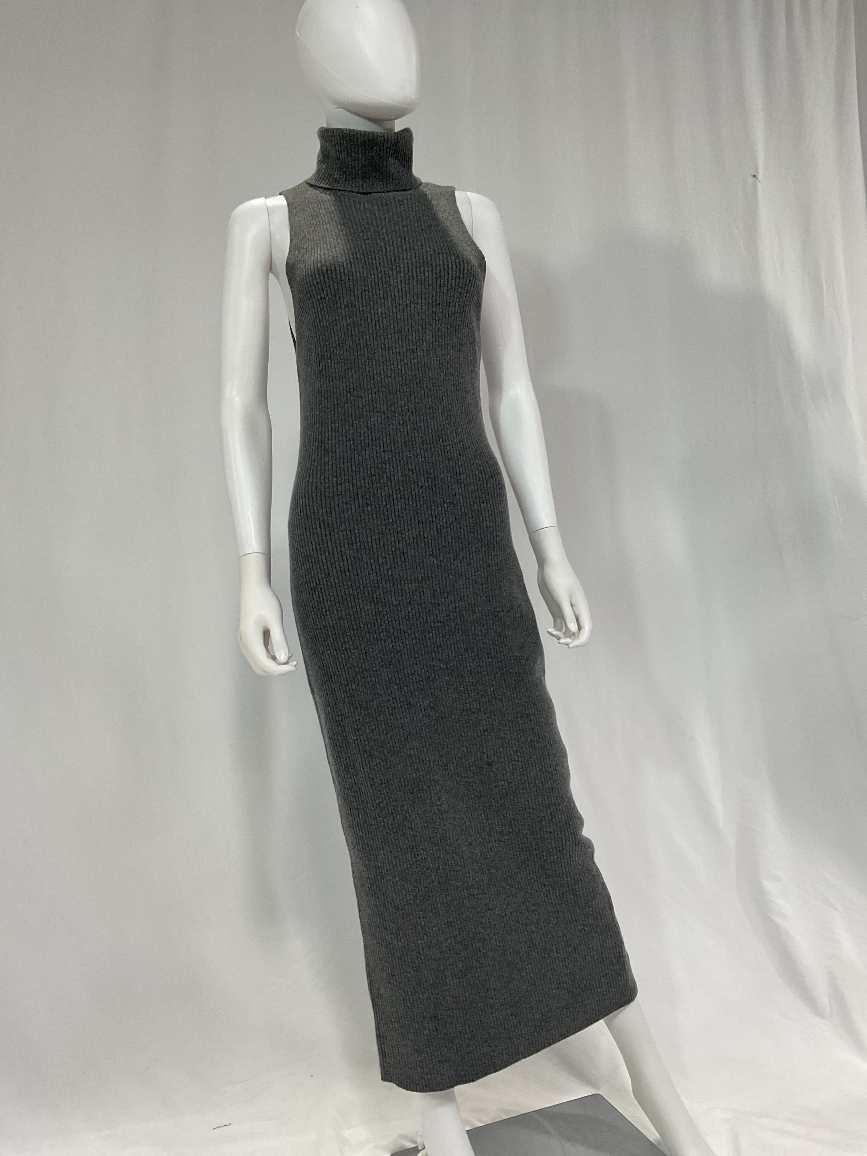 Rib Sleeveless Turtleneck Sweater Dress In Heather Grey - Image 2