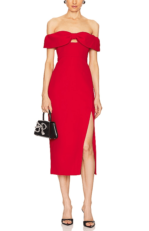 Bow Midi Dress In Red - Image 1
