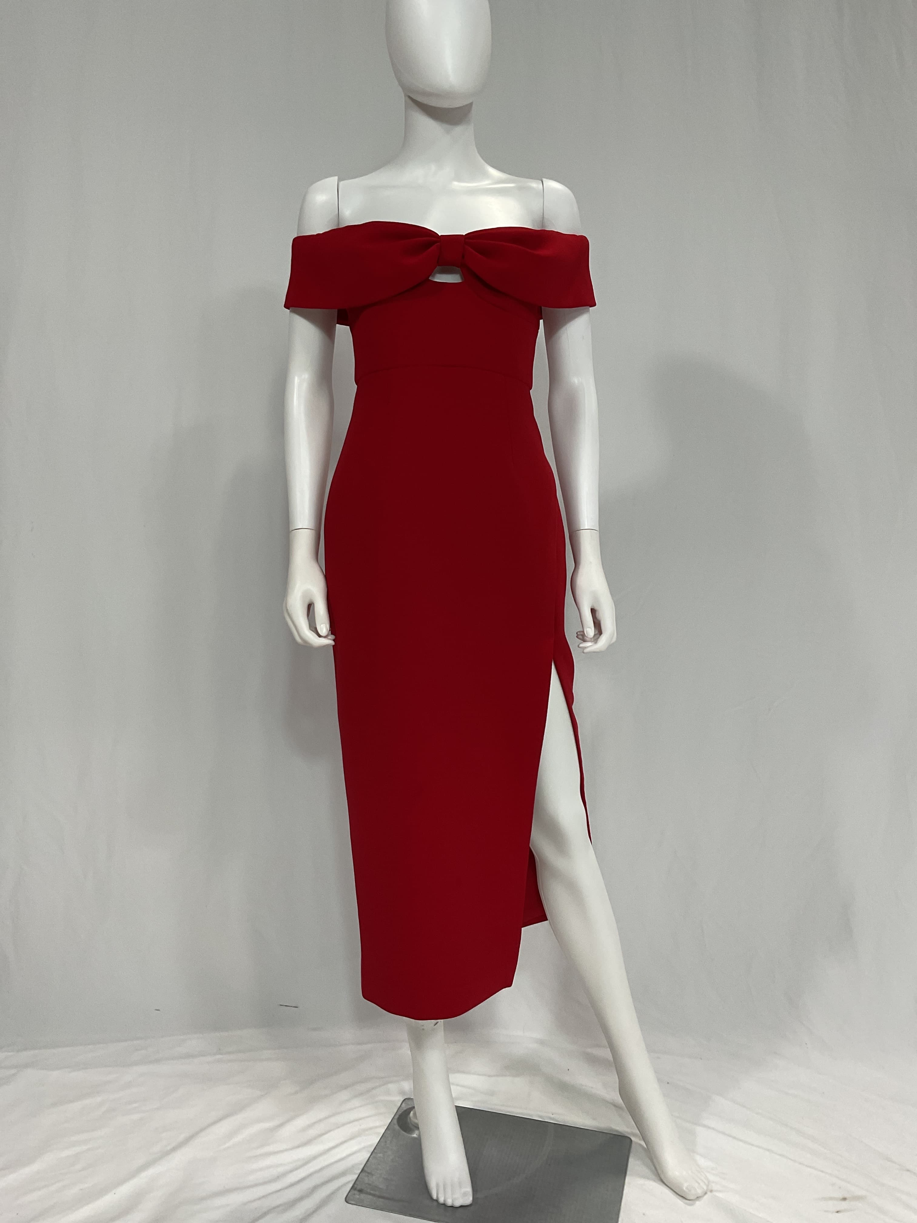Bow Midi Dress In Red - Image 2