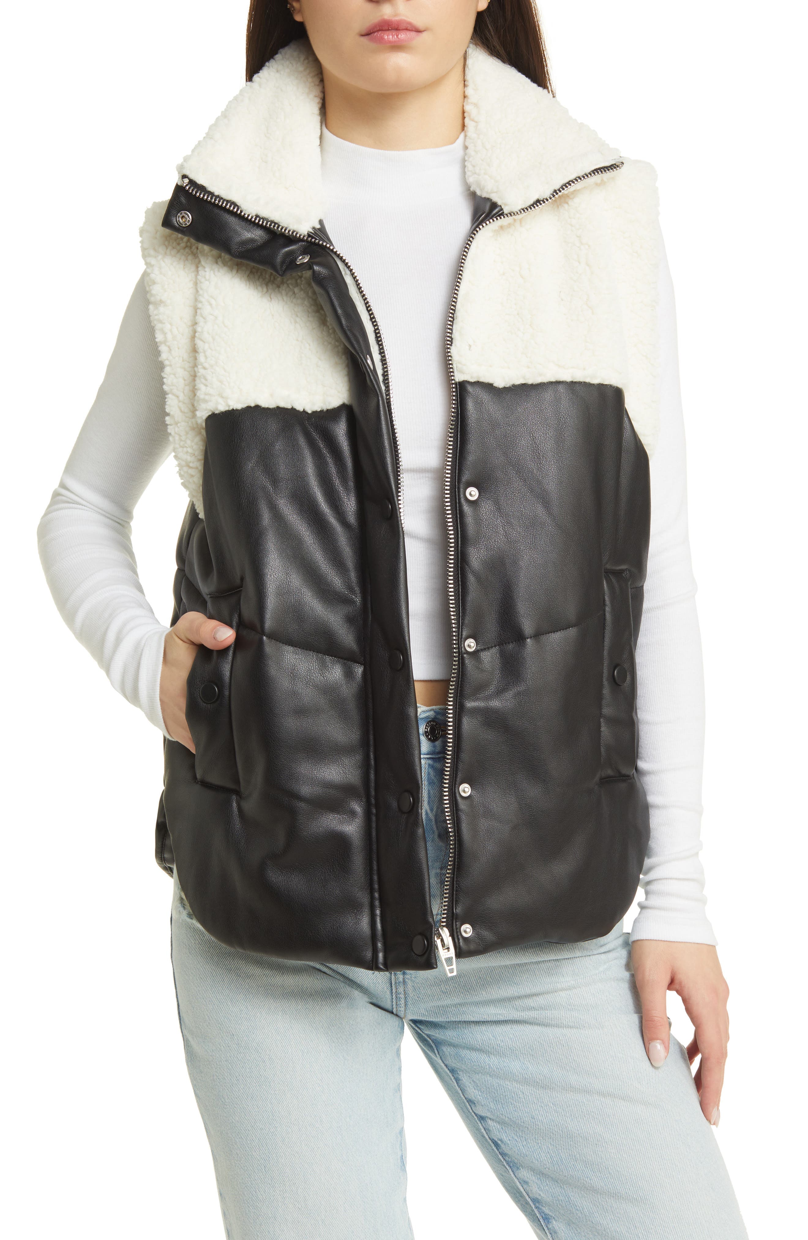 Faux Leather & Faux Shearling Vest - Image 1