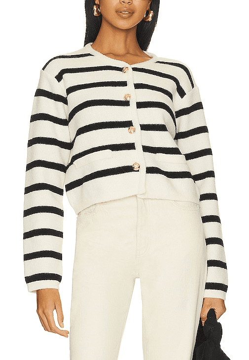 Benni Stripe Cardigan In Cream & Black - Image 1