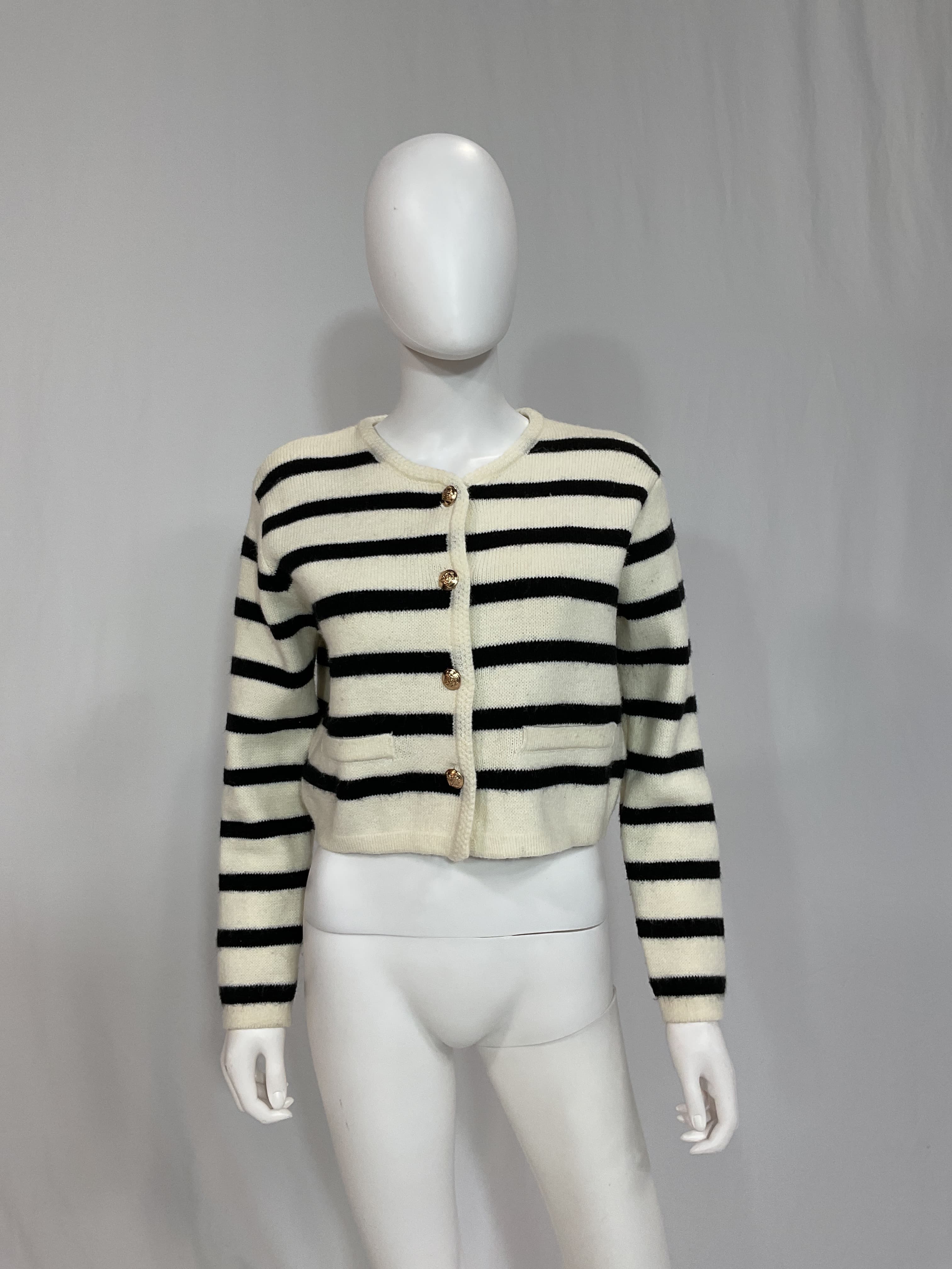 Benni Stripe Cardigan In Cream & Black - Image 4
