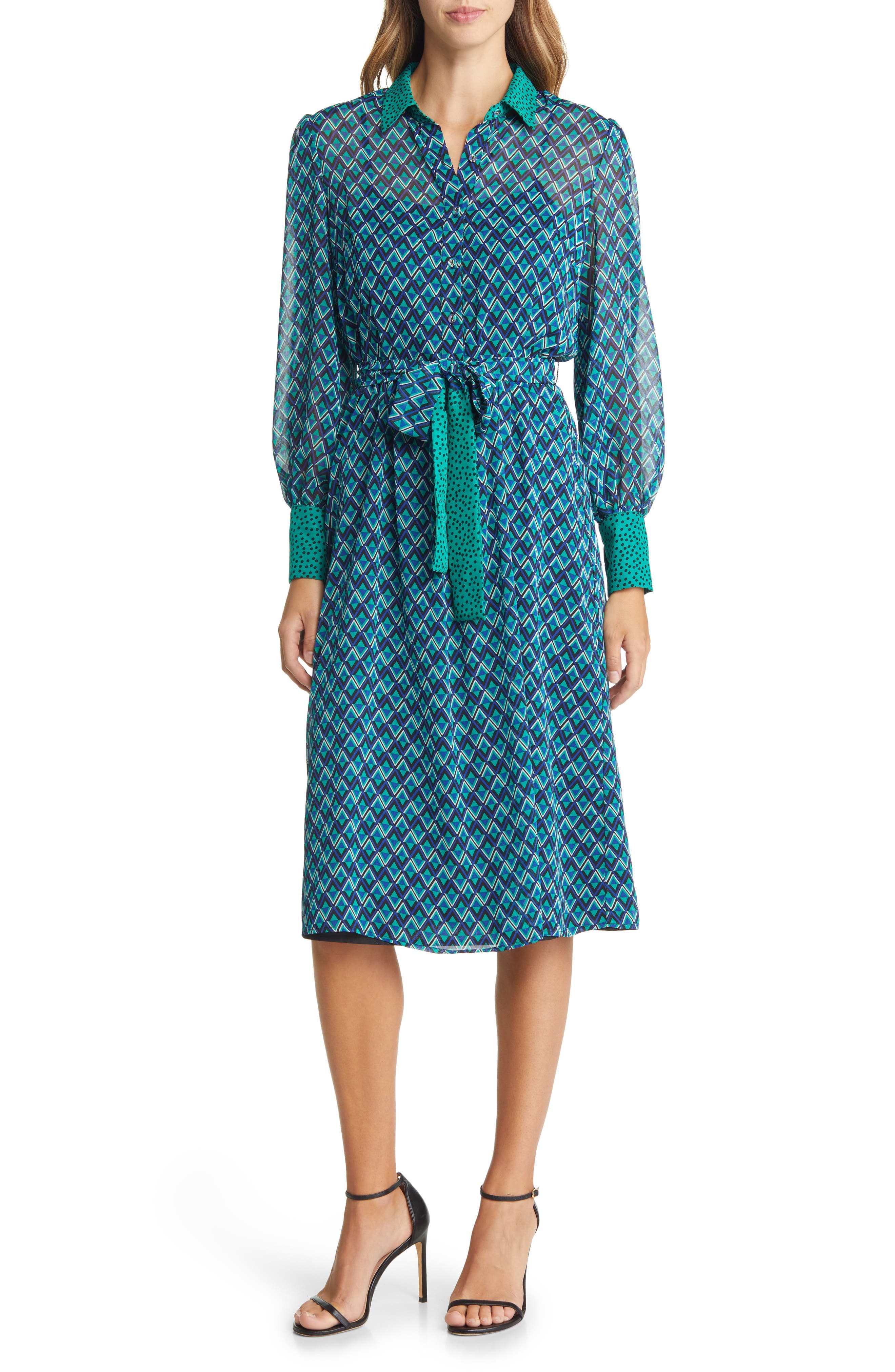 Twin Print Long Sleeve Midi Shirtdress - Image 1