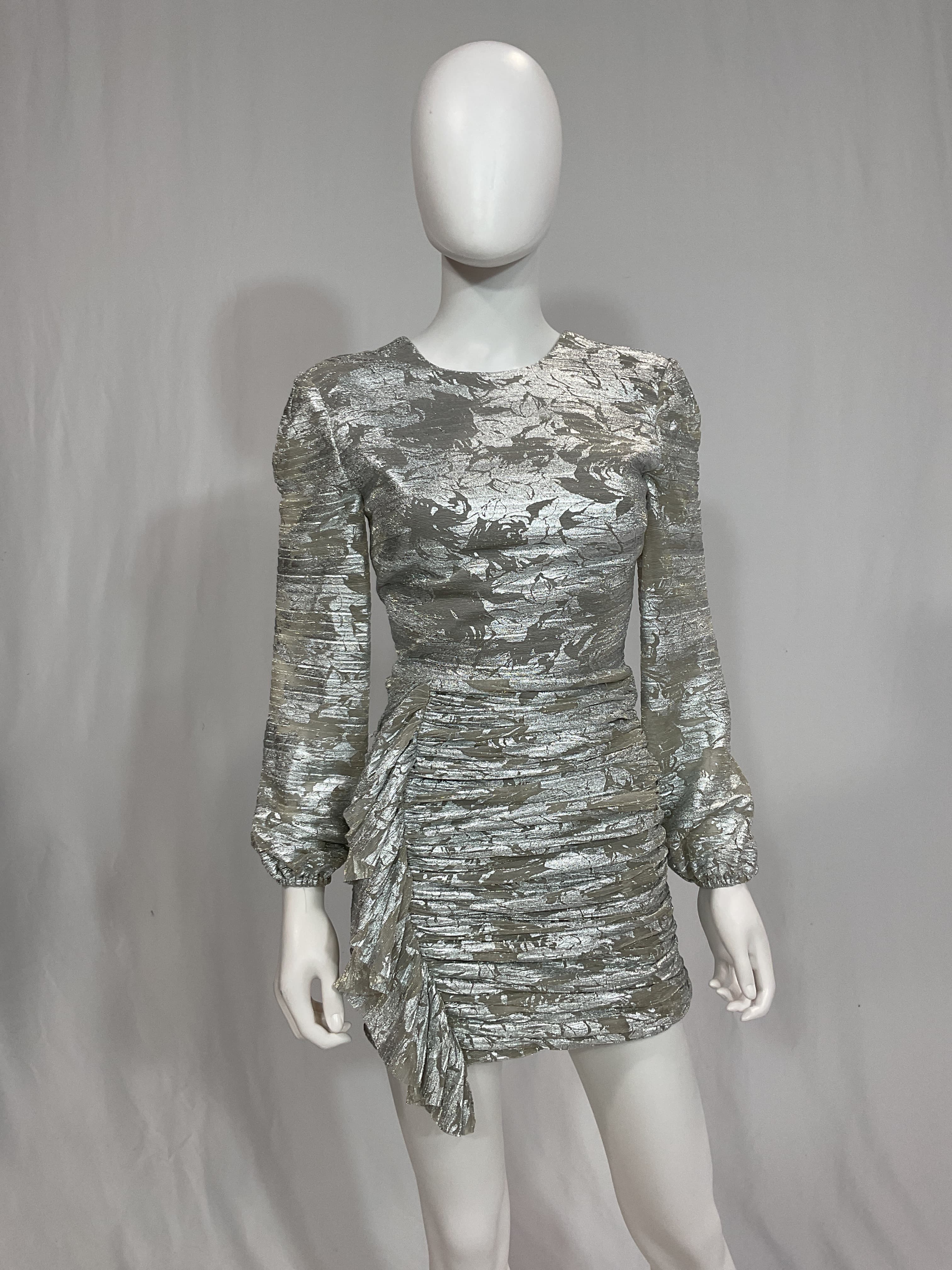 Kat Metallic Floral Long Sleeve Cocktail Minidress - Image 4