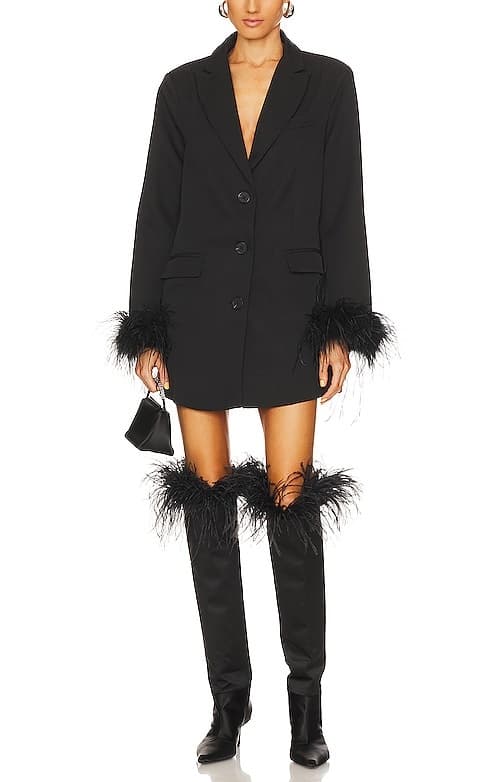 Chloe Feather Trim Blazer Dress In Black - Image 1