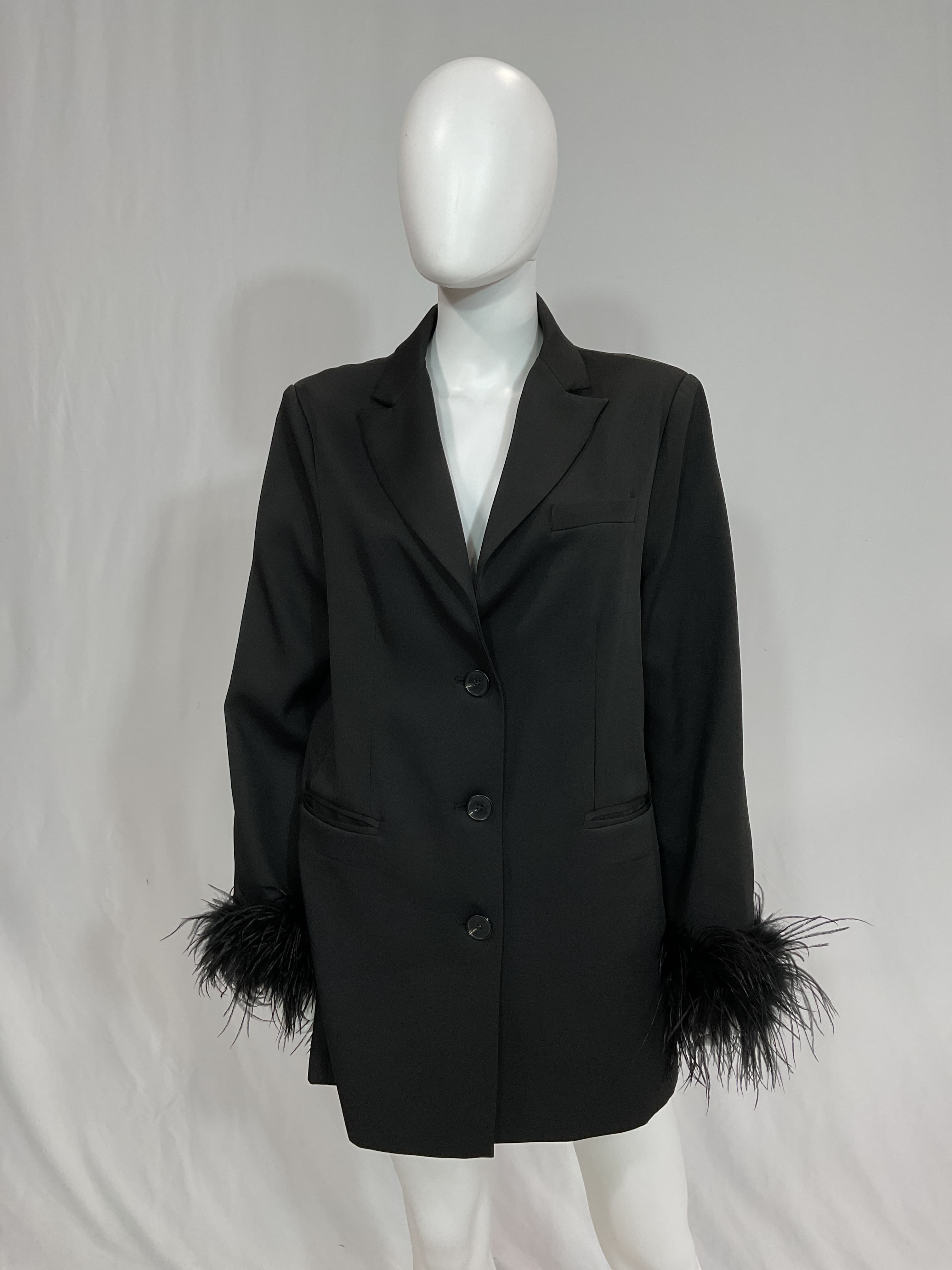 Chloe Feather Trim Blazer Dress In Black - Image 2