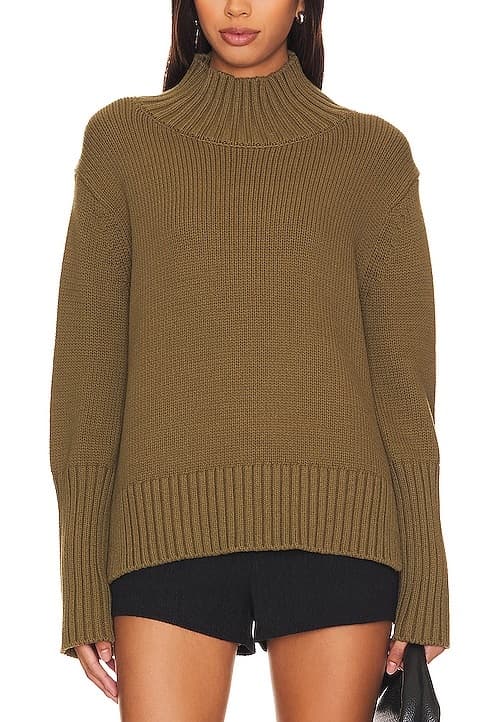 High Rib Turtleneck In Deep Olive - Image 1