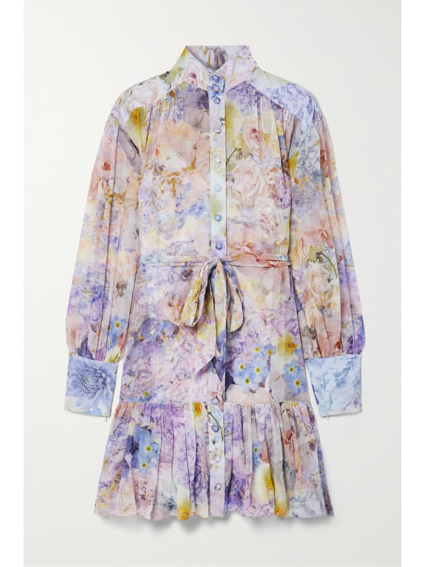 Rhythmic Belted Floral-Print Cotton And Silk-Blend Chiffon Mini Shirt Dress - Image 1
