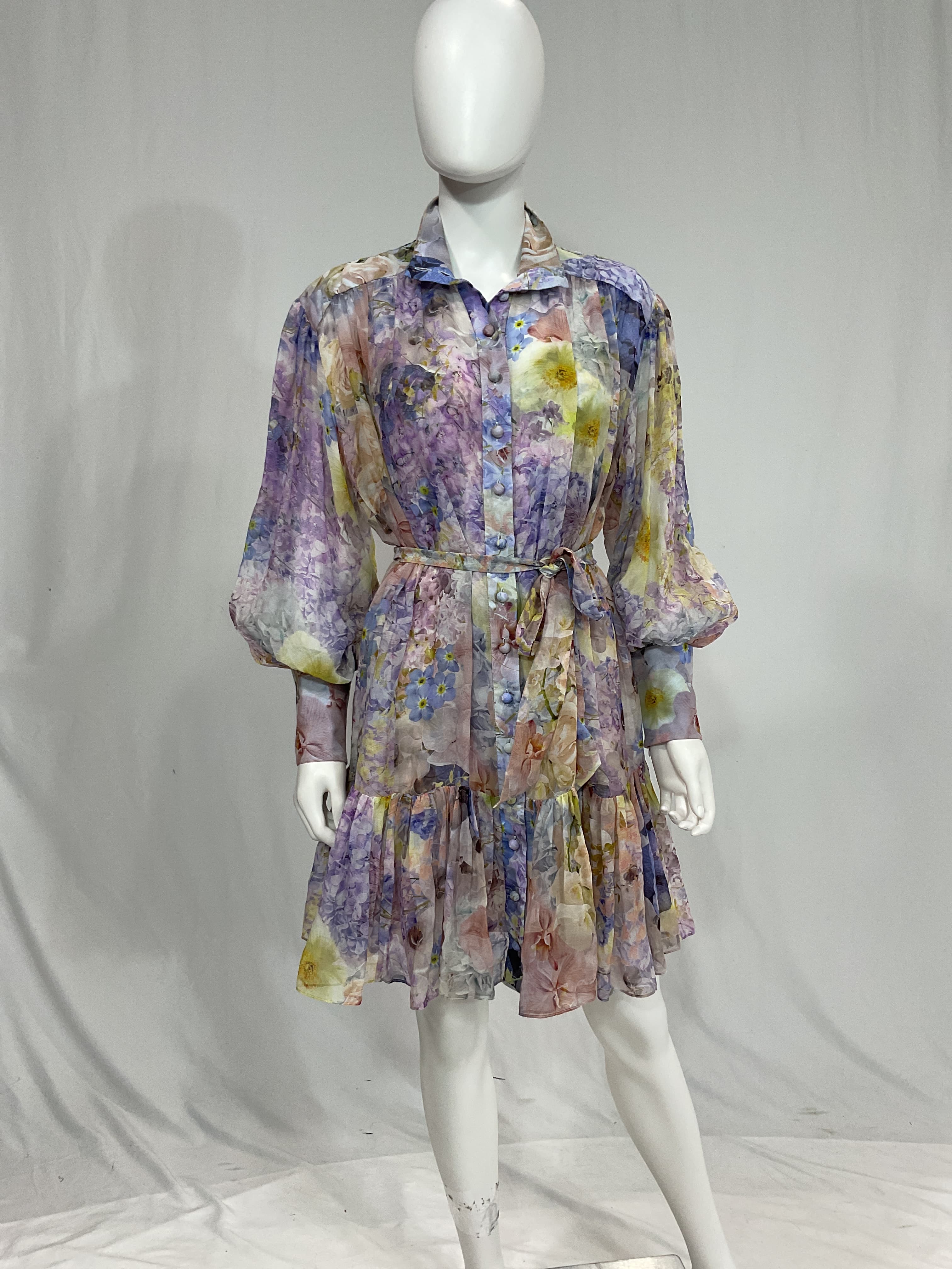 Rhythmic Belted Floral-Print Cotton And Silk-Blend Chiffon Mini Shirt Dress - Image 2