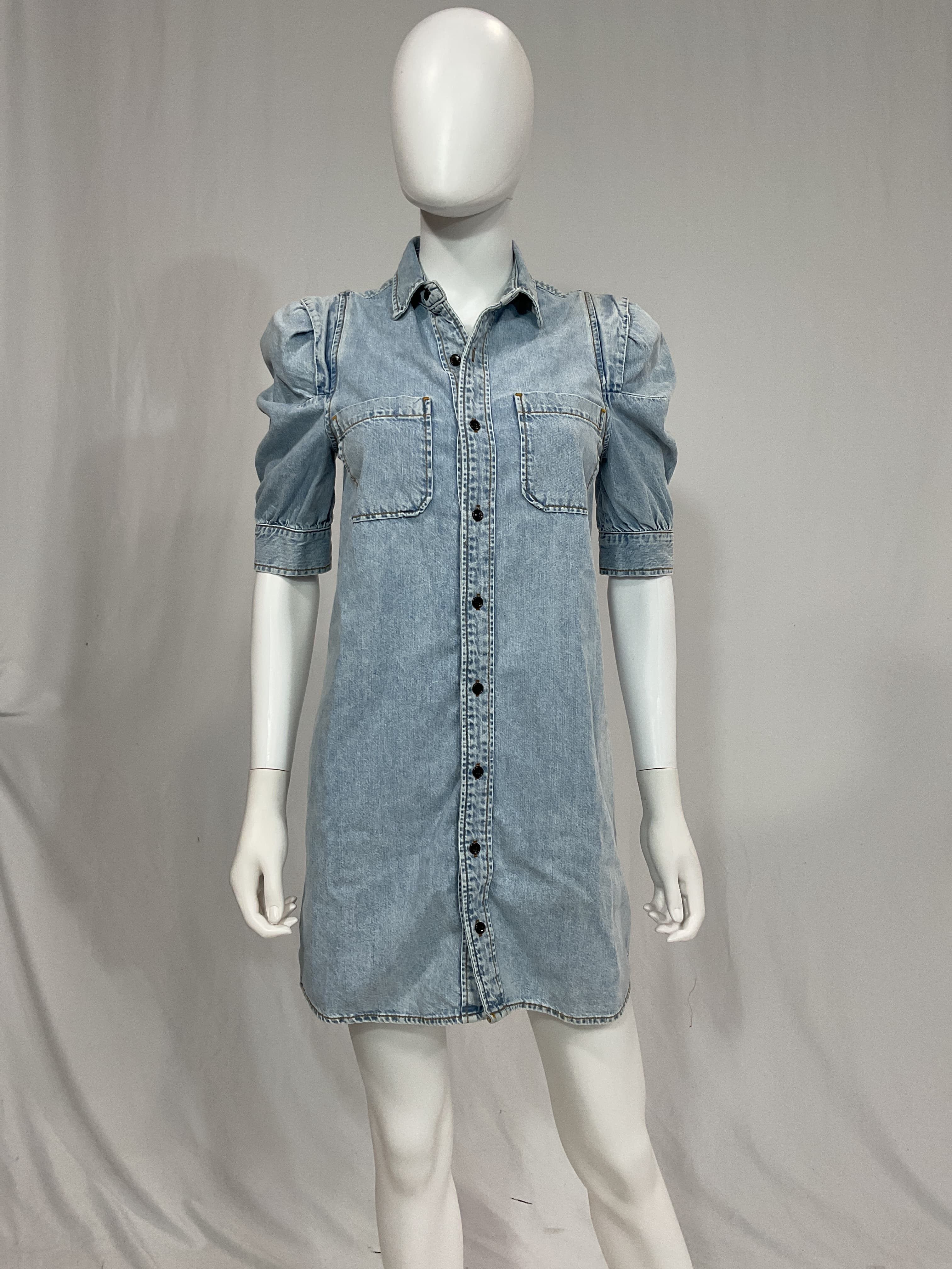 Rosette Sleeve Denim Minidress - Image 2