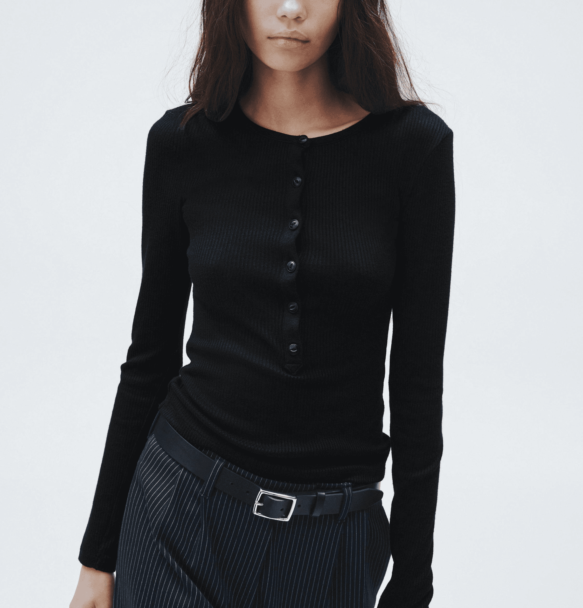 The Knit Rib Henley Long Sleeve Tee - Image 1