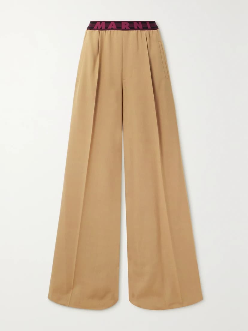 Pleated Grain De Poudre Wool Wide-Leg Pants - Image 1