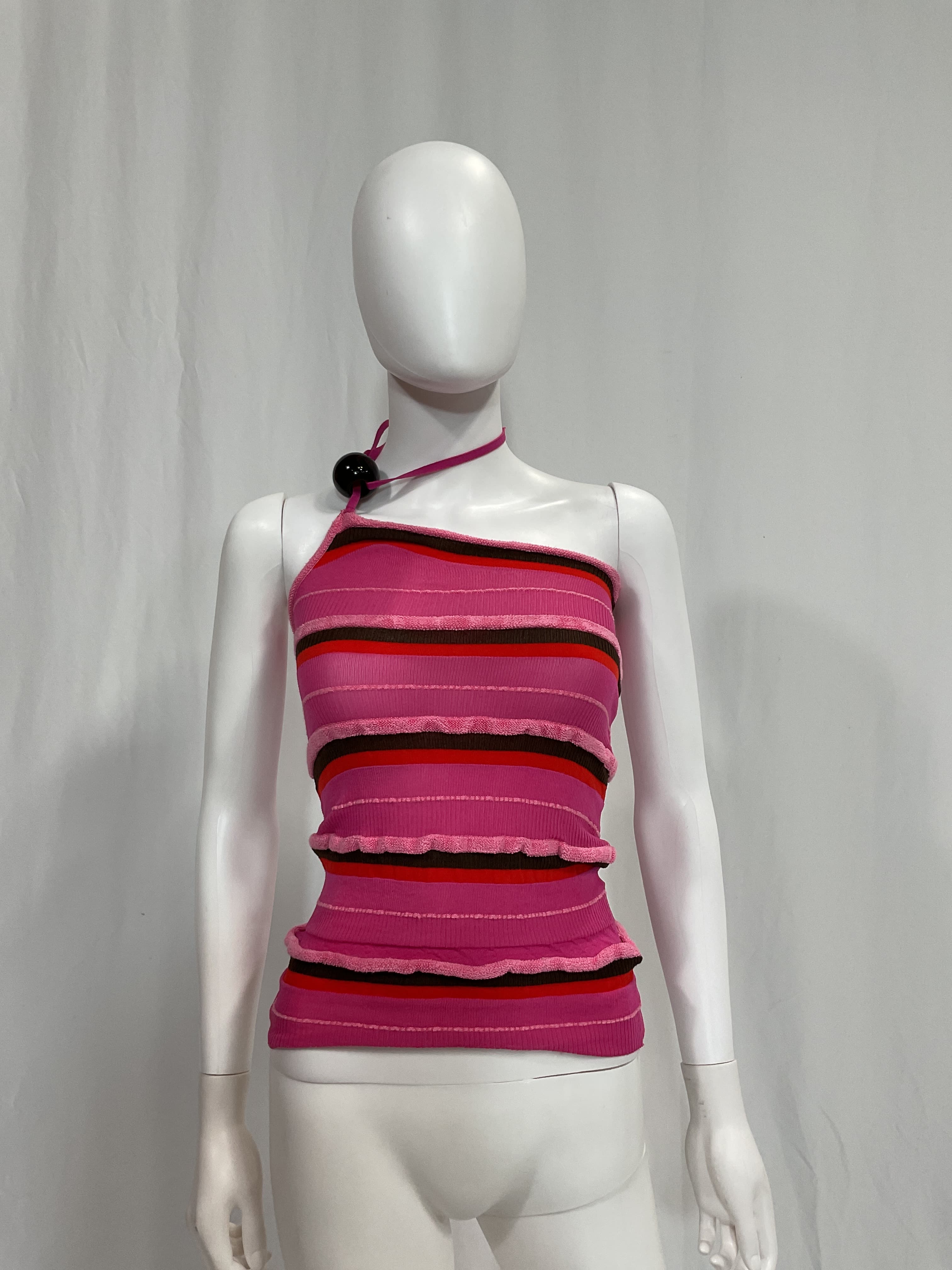 Concha Embellished One-Shoulder Ruched Striped Seersucker Top - Image 4