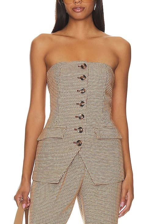 Phoebe Bustier In Toffee Houndstooth - Image 1