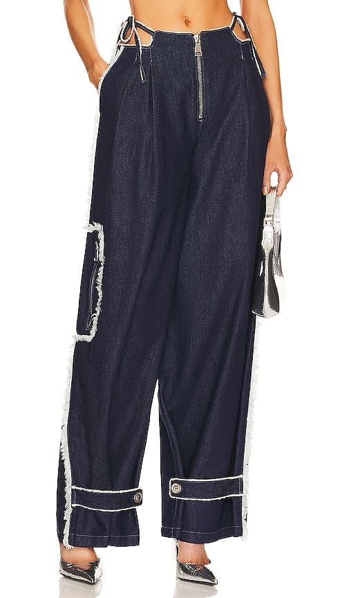 Low Waist Pleated Pant In Navy Blue - Image 1