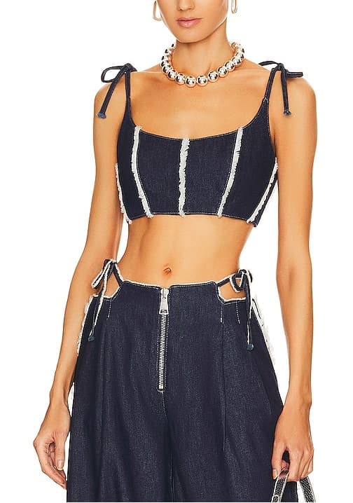 Crop Corset Top In Navy Blue - Image 1