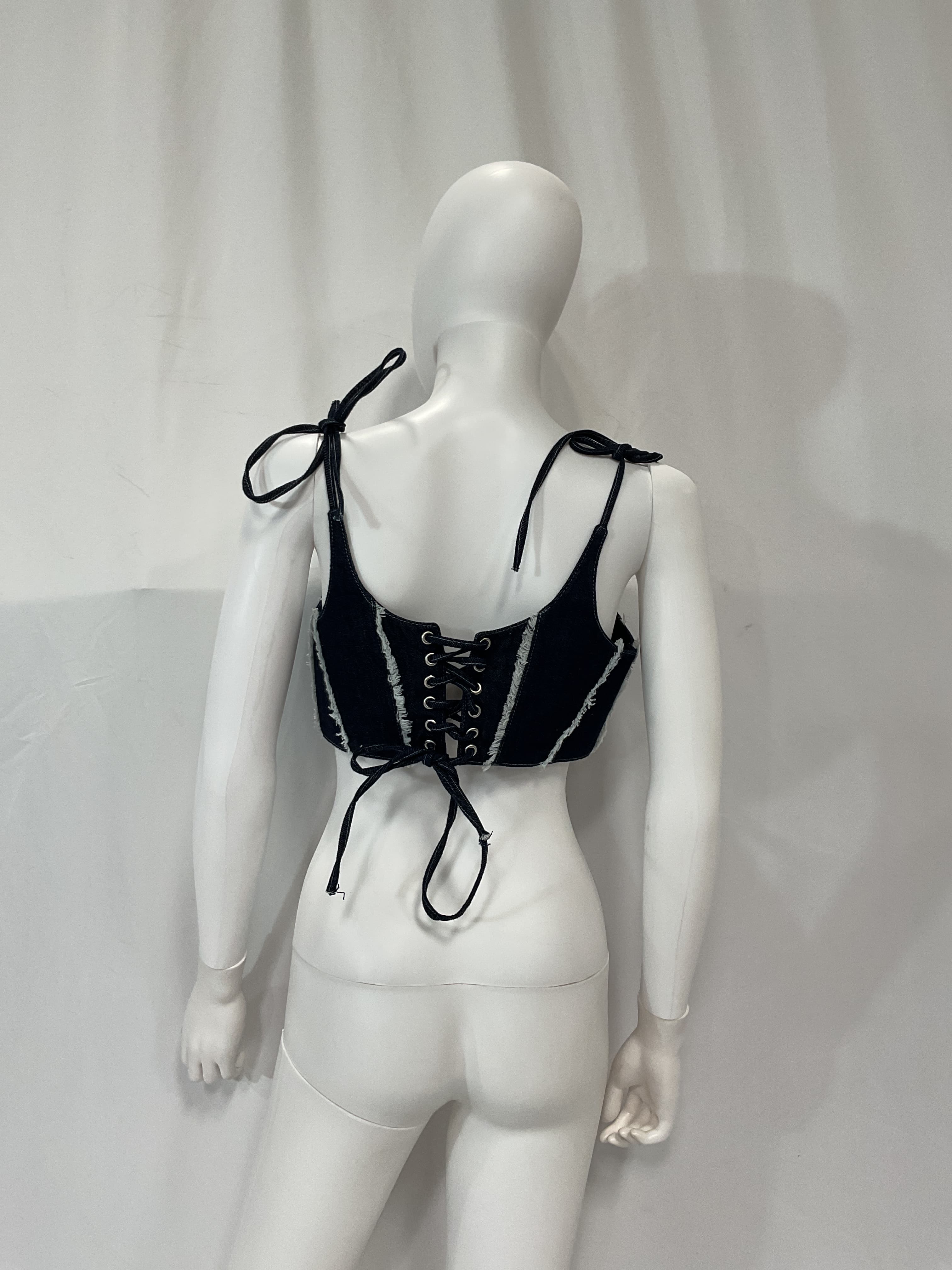 Crop Corset Top In Navy Blue - Image 3