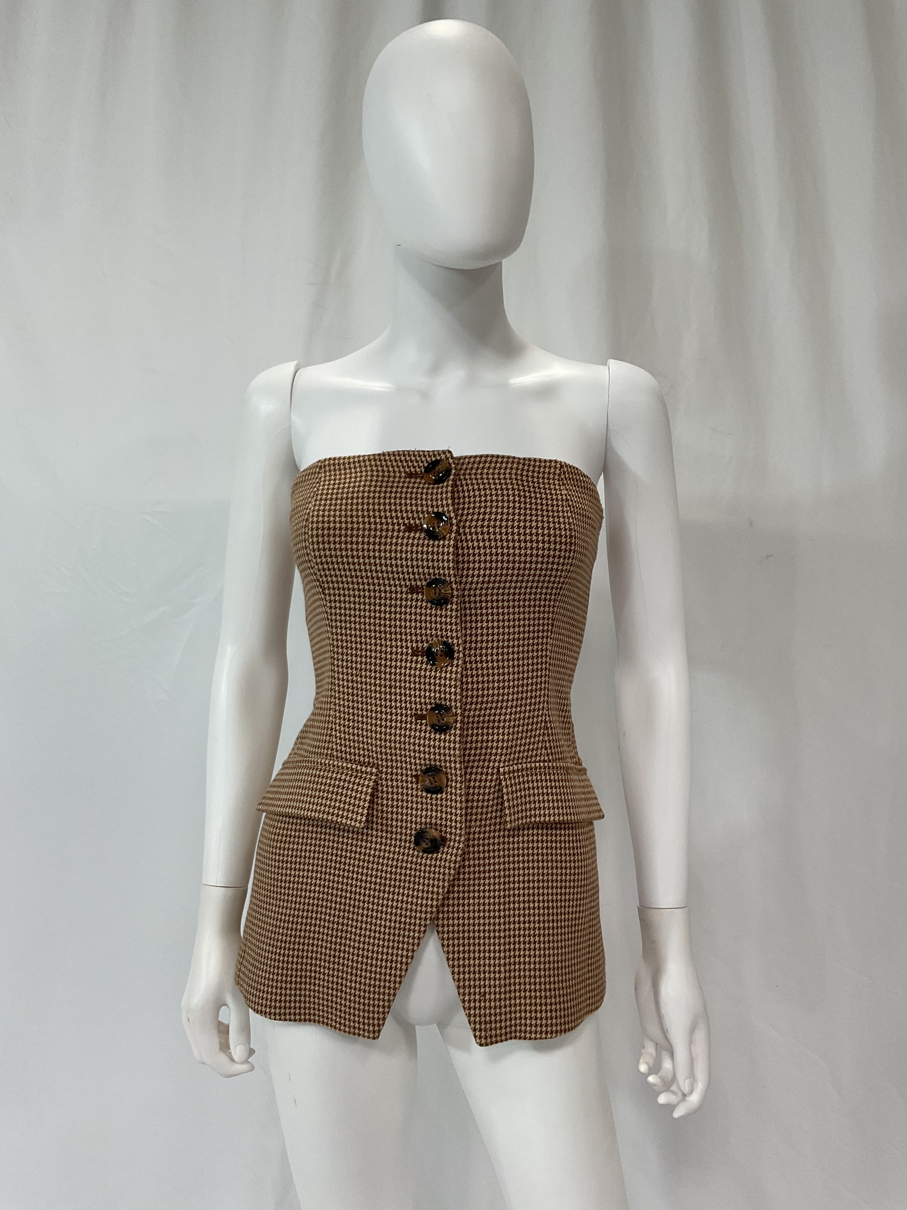 Phoebe Bustier In Toffee Houndstooth - Image 2