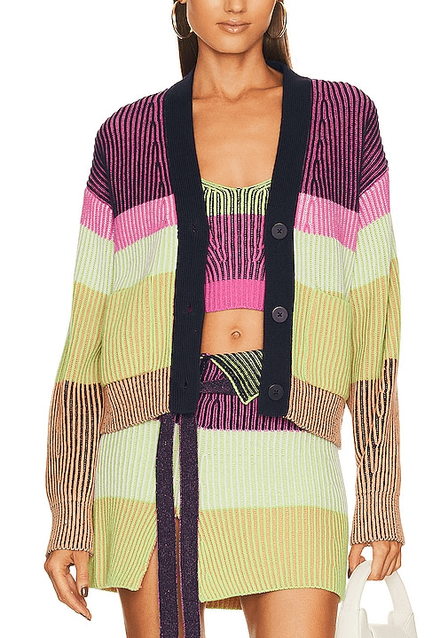 Safford Cashmere Cardigan In Lime Multi - Image 1