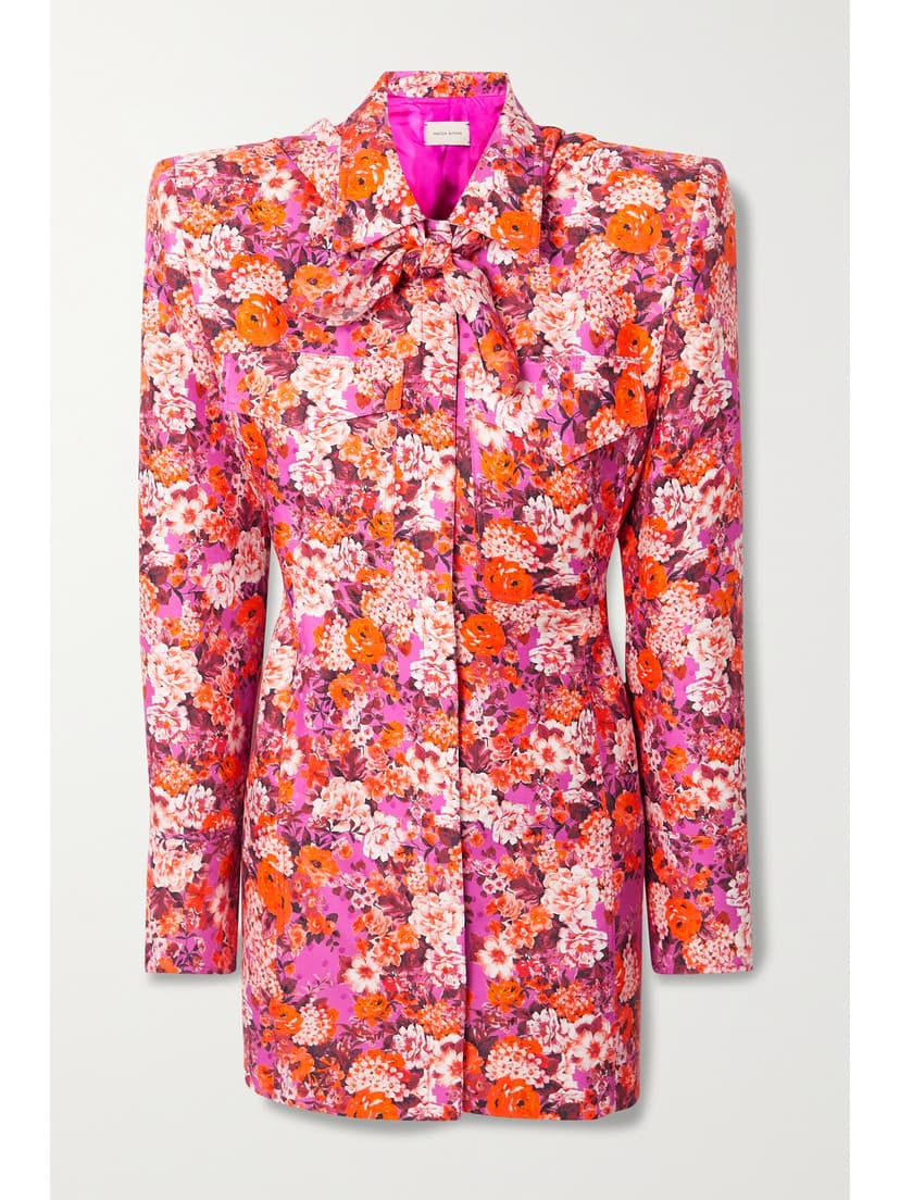 Floral-Print Silk Mini Shirt Dress - Image 1