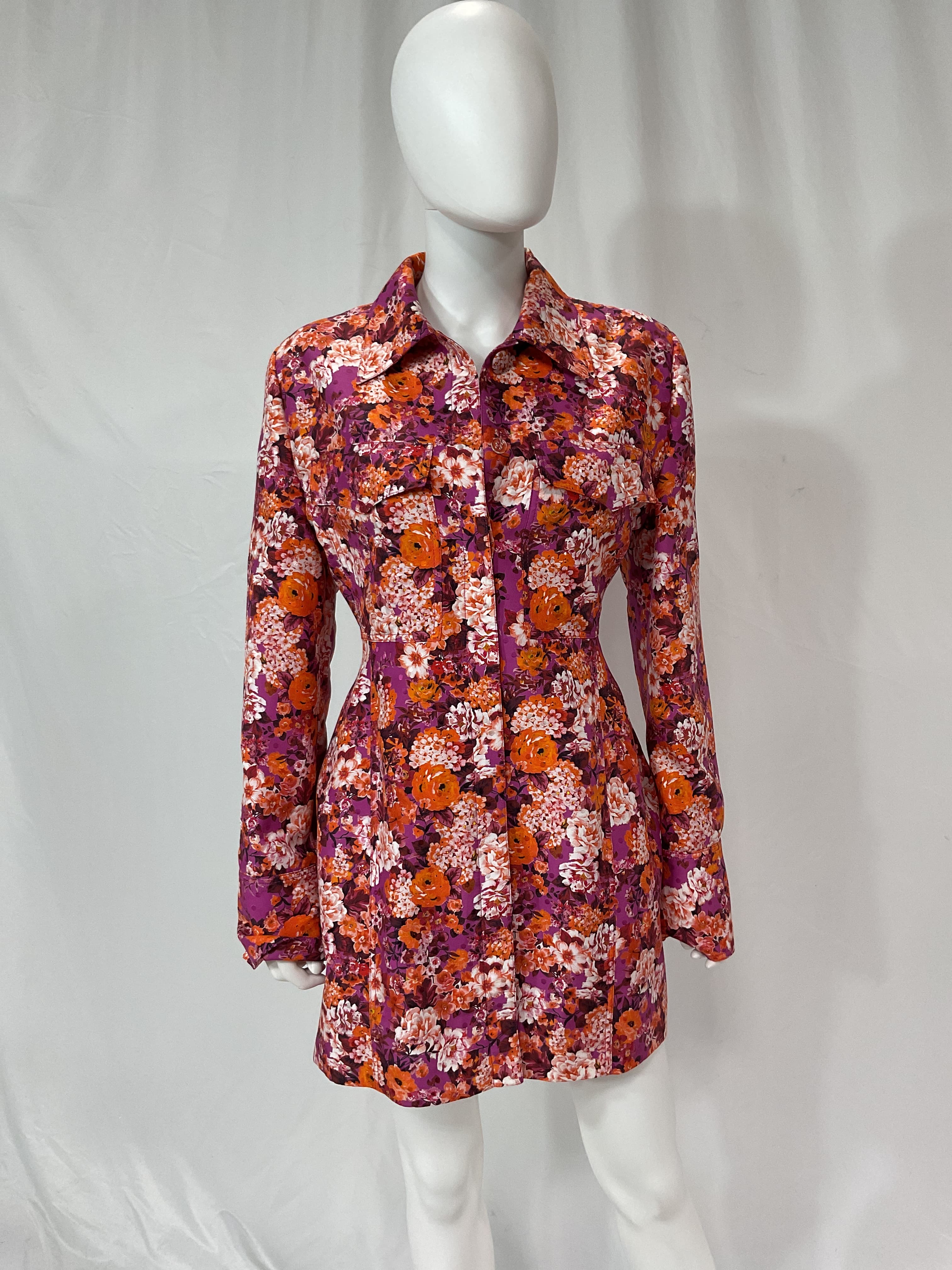 Floral-Print Silk Mini Shirt Dress - Image 4