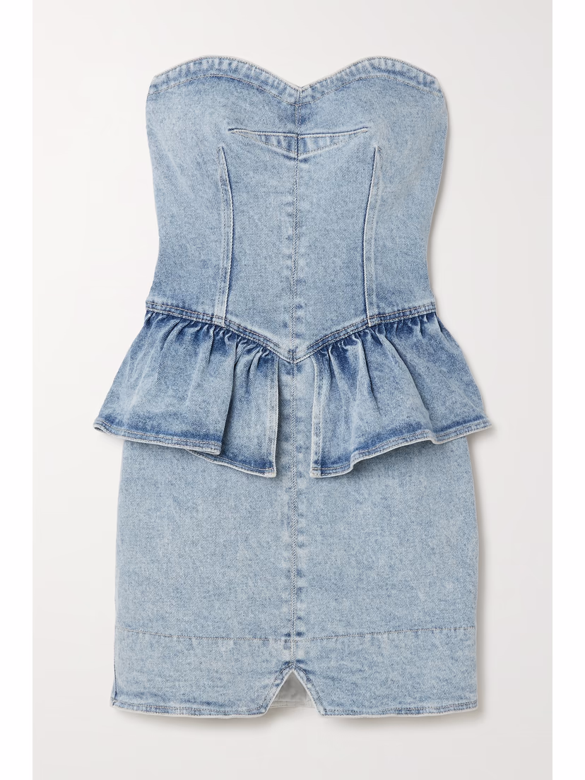 Dolizi Strapless Denim Peplum Mini Dress - Image 1