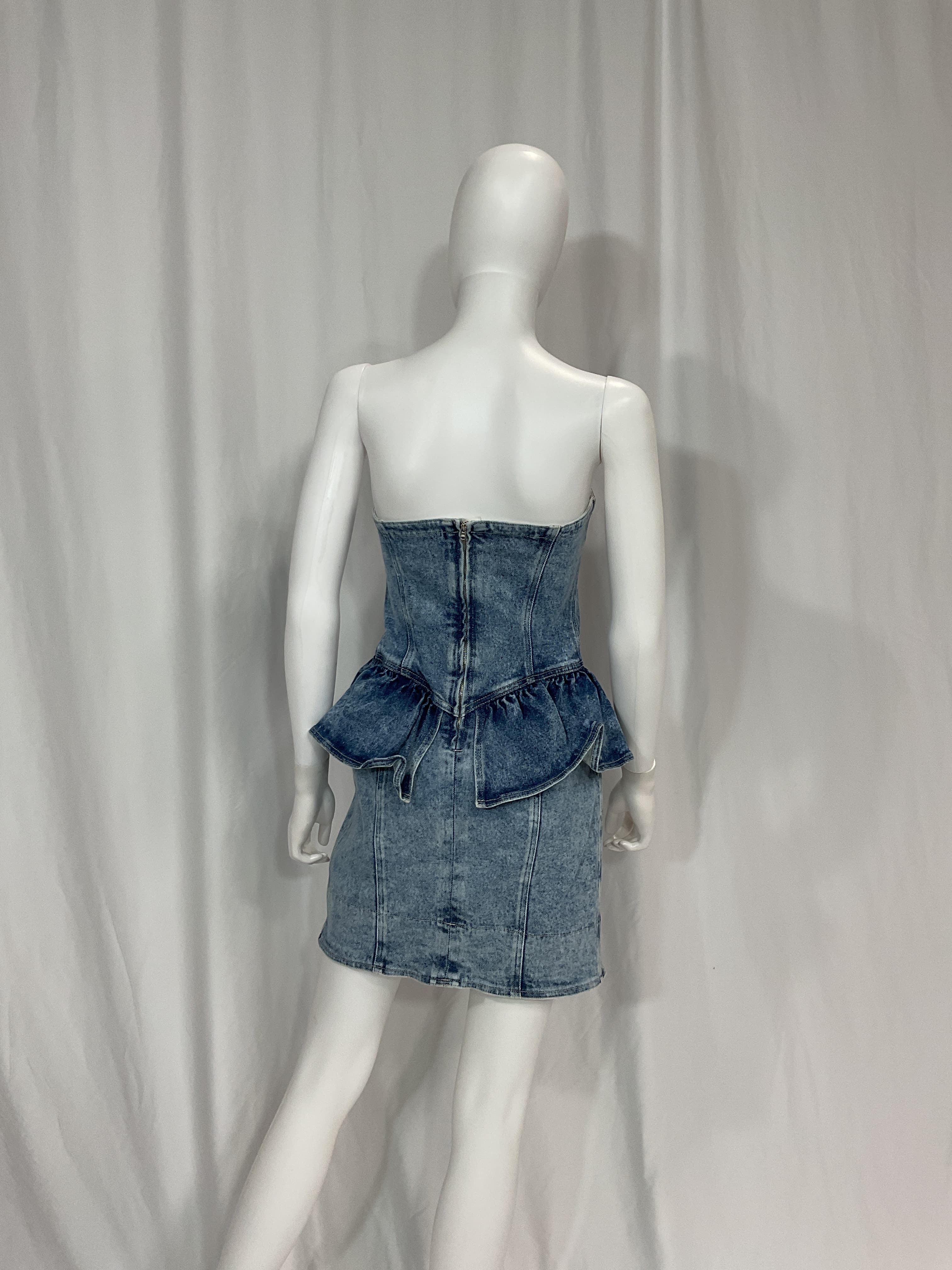 Dolizi Strapless Denim Peplum Mini Dress - Image 2