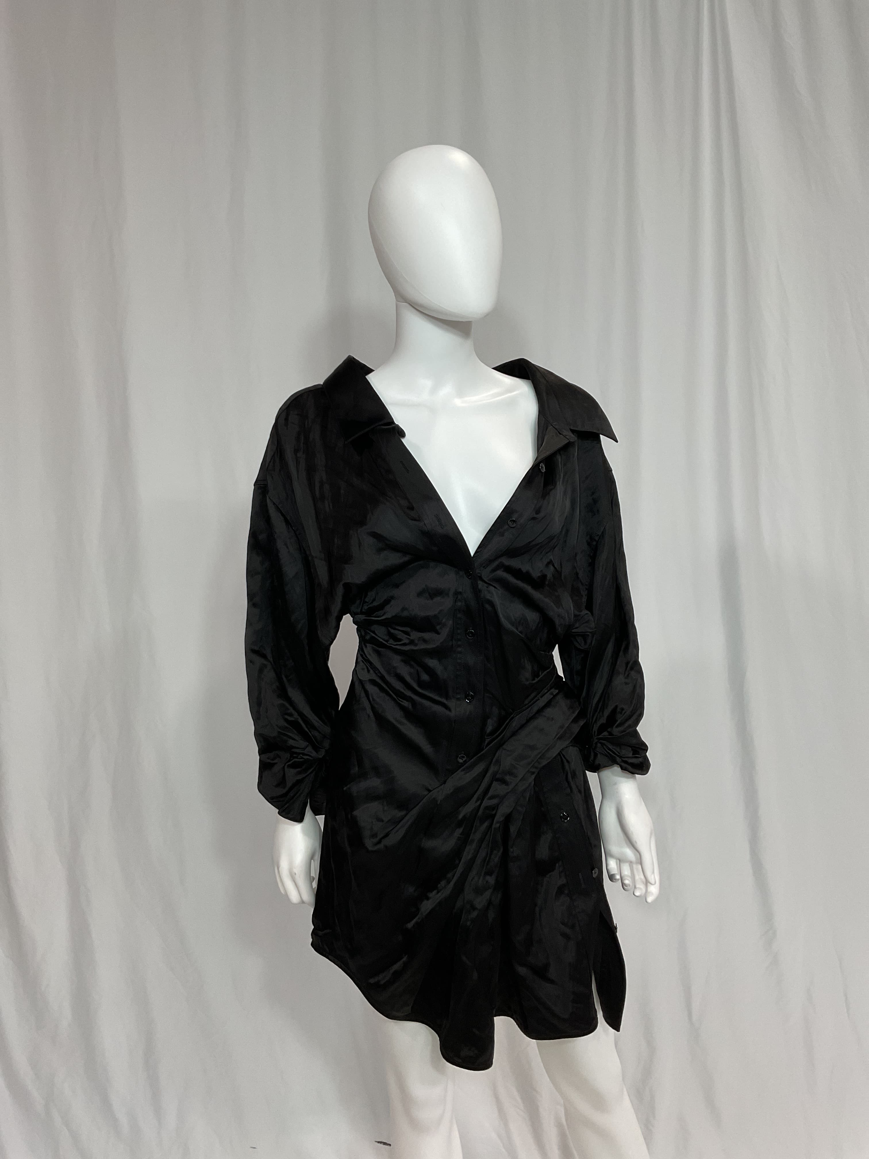 Ruched Crinkled-Satin Mini Shirt Dress - Image 2