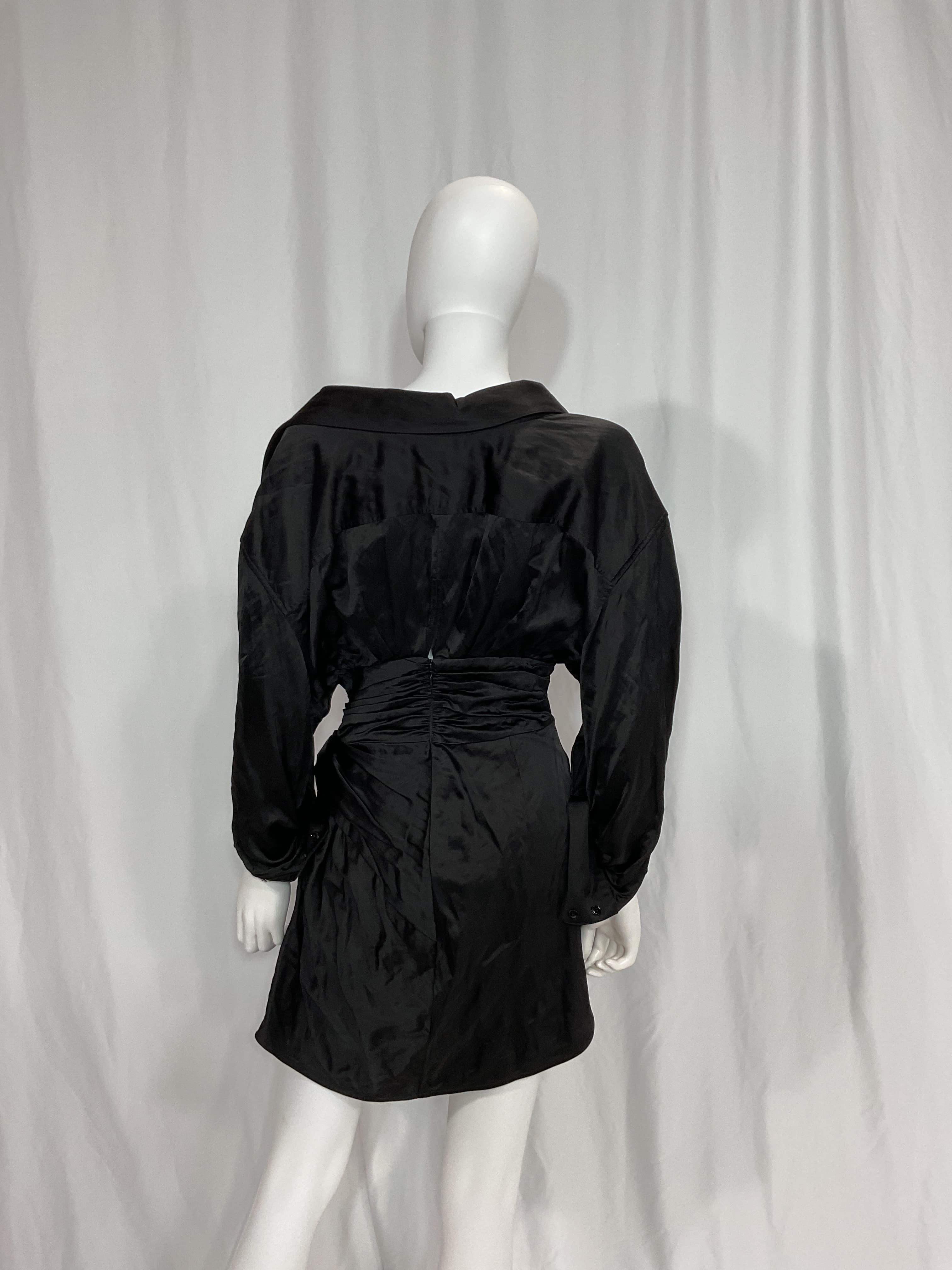 Ruched Crinkled-Satin Mini Shirt Dress - Image 3